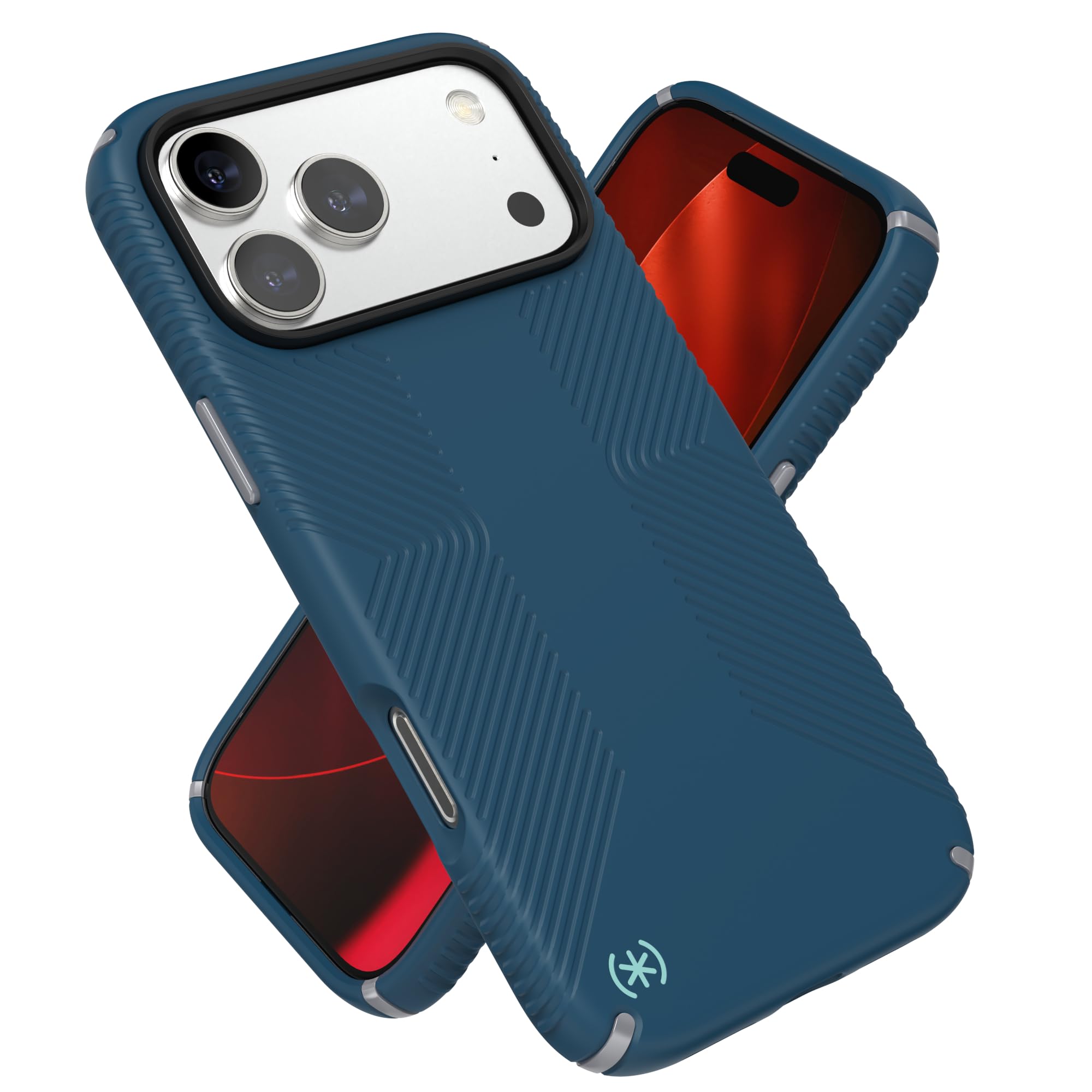 Speck PRESIDIO2 Grip for iPhone 17 and 18 Pro Max Case, MagSafe-Compatible, Slim Protective Case, DEEP SEA/Silver Metallic/Spell Blue