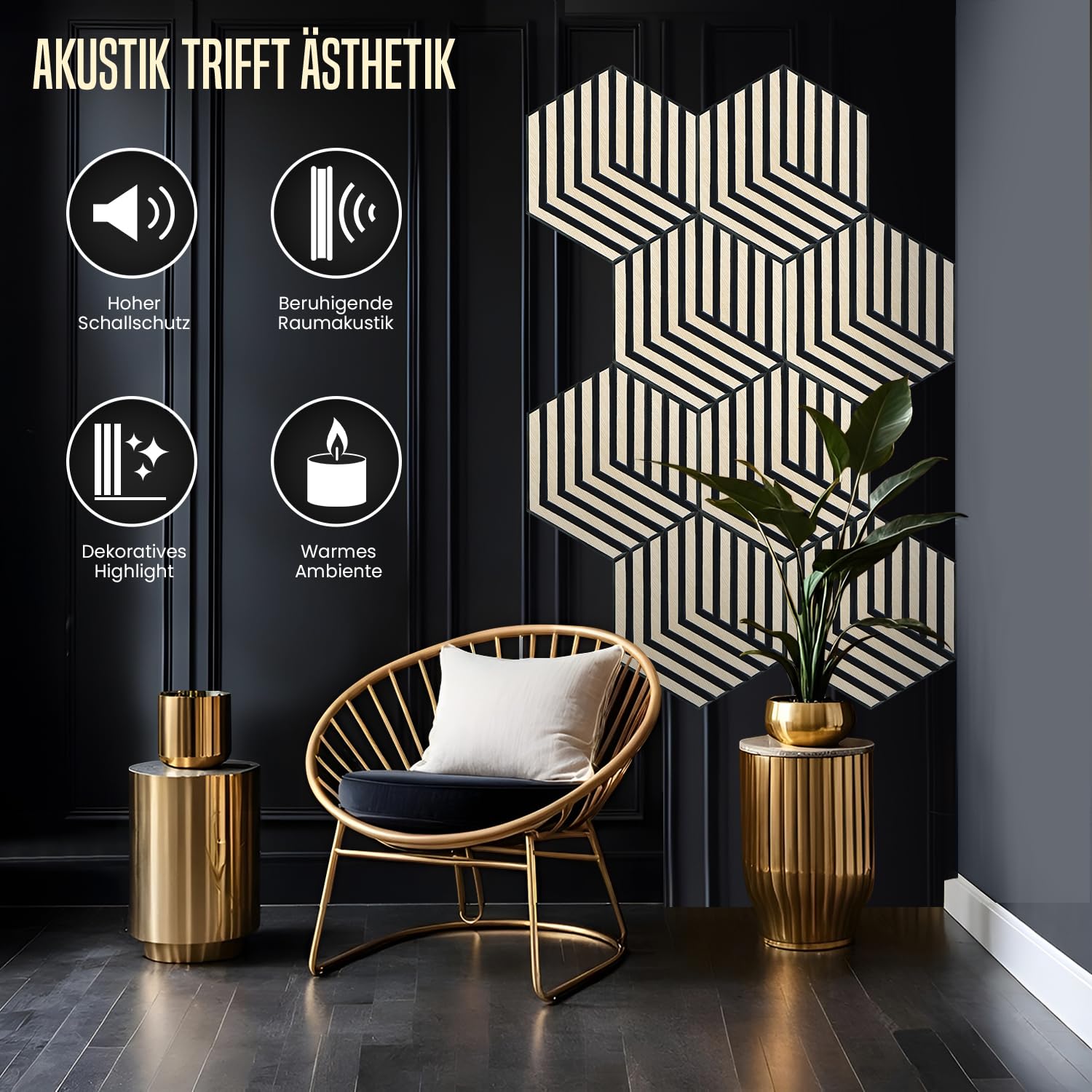 HOME LOVE® Wandbild aus Holz 8er Set | Hexagon Akustikplatten | 3D Gaming Wanddekoration | Akustikpaneele als Deko | Dekoration für Wohnzimmer Flur | Wandpaneele als Akustikbild | Dekoartikel groß