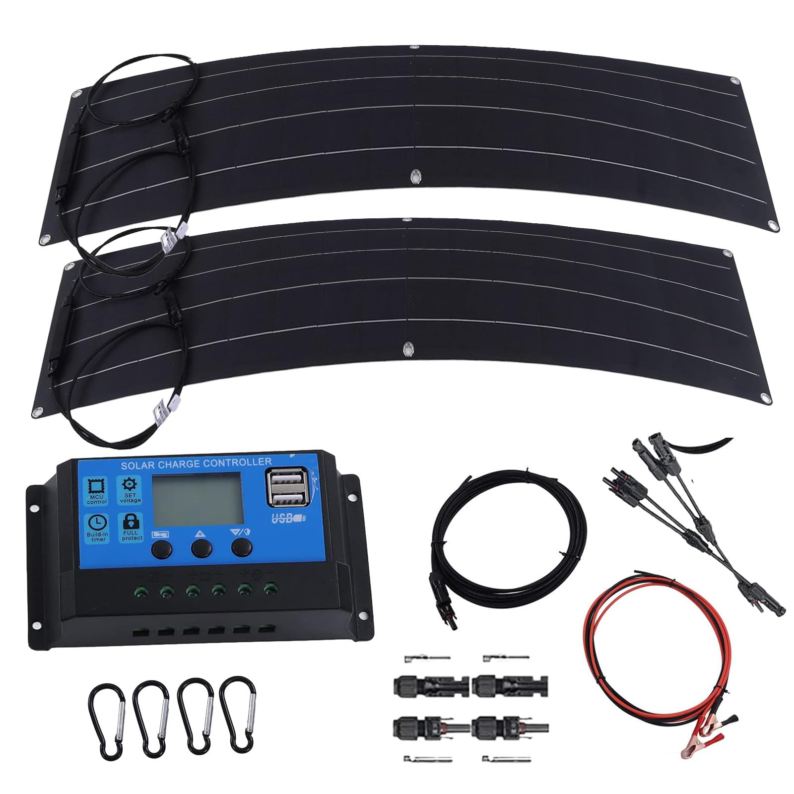 Pannello Solare 200W 12V 2 Pezzi Pannelli solari Pieghevoli Semi-Flessibili monocristallini Leggeri con Controller per Auto Yacht Batteria Barca Camper RV