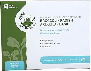 4-Seed Variety Microgreens Growing Kit – Jute Gardens - Seed Starter Tray - Eco-Friendly - Broccoli Radish Basil Arugula Sprouting Microgreen Seeds - Healthy Sprouts - Chef Inspired Recipe Cards