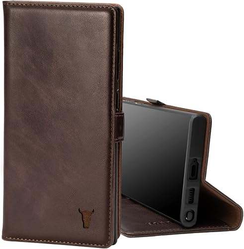 Miniatura 7 de TORRO Funda para teléfono compatible con Samsung Galaxy S22 Ultra 5G, funda de cuero genuino de calidad, con ranuras para tarjetas y soporte de