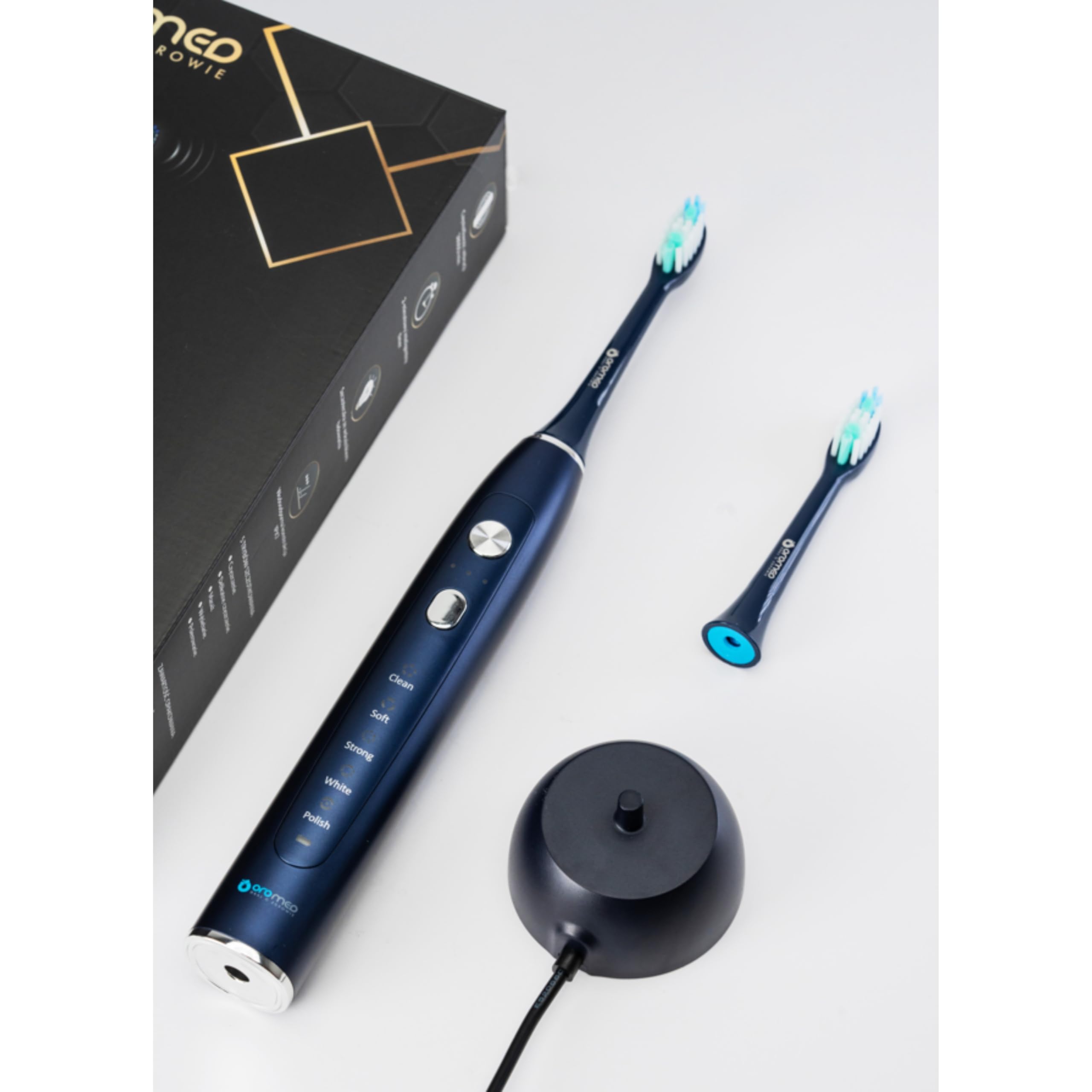 OROMED ORO-SONIC X PRO NAVY BLUE Schallzahnbürste, 38.000 Bewegungen/Min.,(5 Programme × 3 Intensitäten), Akku bis 40 Tage, Timer, USB-Induktionsladung, Marineblau