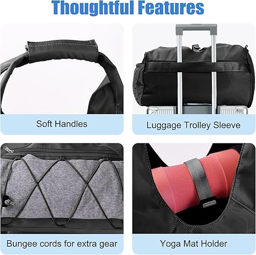 Miniatura 7 de Forestfish Bolsa de gimnasio para mujer con soporte para esterilla de yoga y compartimento para zapatos, bolsillo de almacenamiento húmedo y seco y