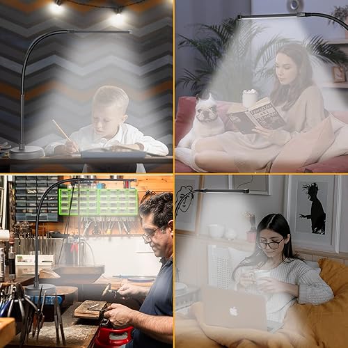 Miniatura 6 de CIVHOM Lámpara de escritorio LED, lámpara de trabajo de arquitecto con brazo oscilante con cuello de cisne flexible largo, base pesada, 3 modos de