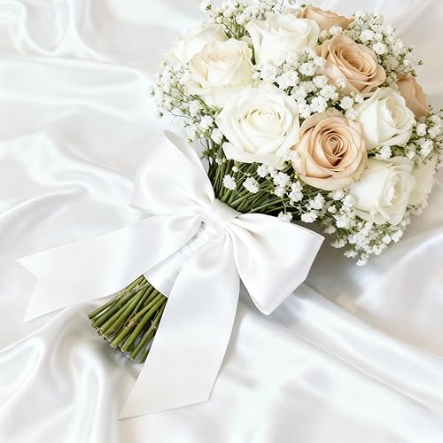 Miniatura 4 de Cinta de satén de 1-12 pulgadas x 100 yardas, cinta blanca de seda ancha con carrete, ideal para envolver regalos, ramos florales, manualidades,