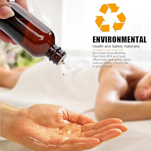 Miniatura 6 de Botellas de vidrio ámbar de 2 onzas, pequeñas botellas redondas de vidrio Boston (paquete de 80) con tapas a prueba de fugas, recipiente recargable