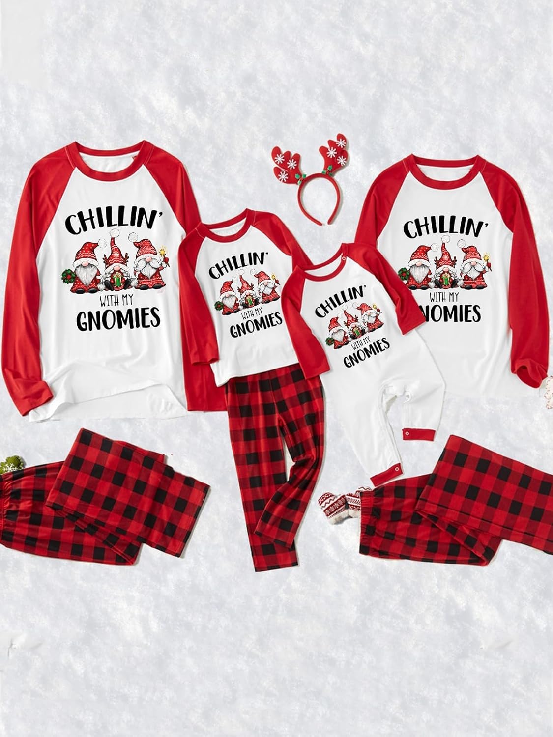 Matching Christmas Pajamas for Family/Couples, Plaid Pants with Christmas Tree Printed Tops Sleepwear, Xmas PJs Sets - Image 5