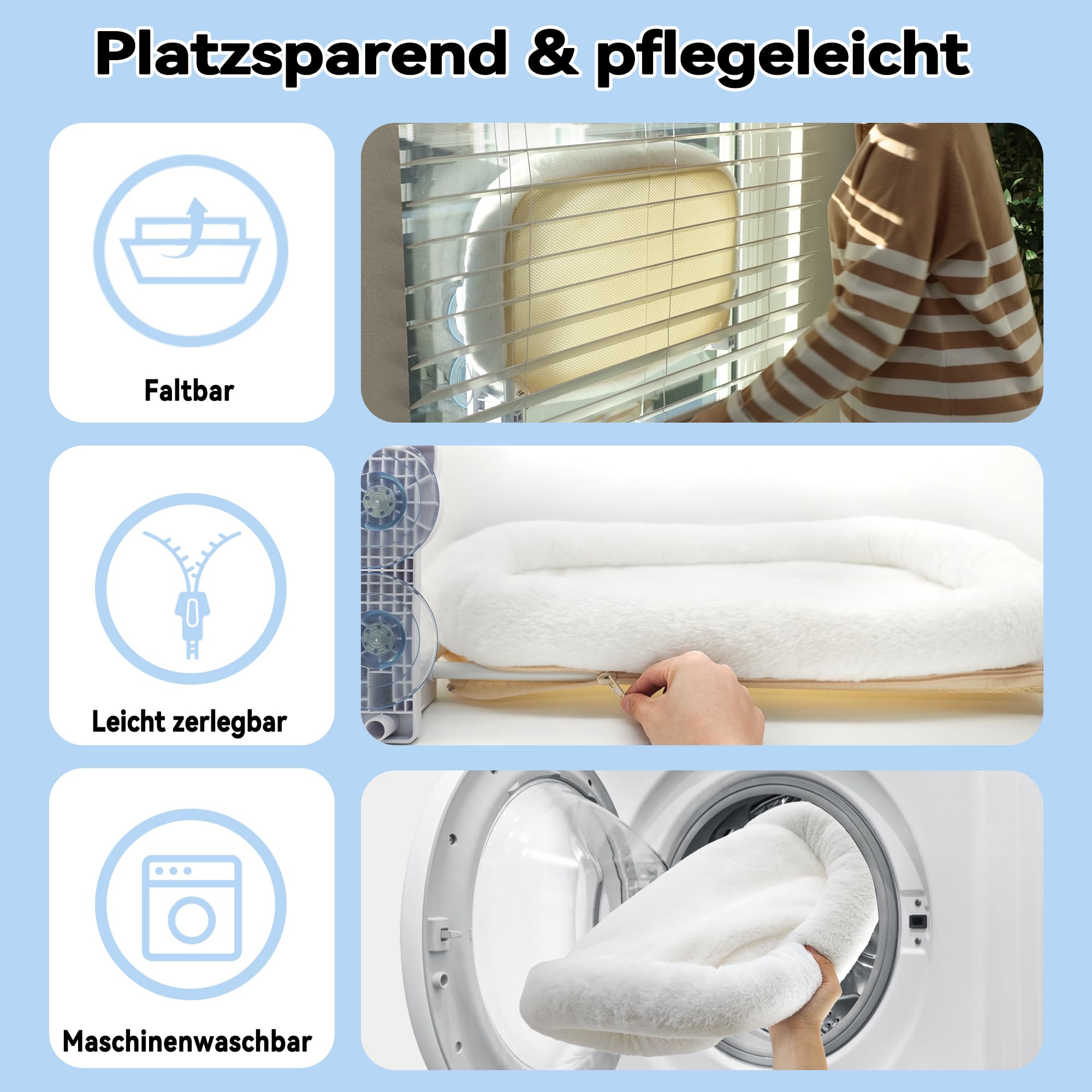 Katzen Fensterliege, Katzenbett Fenster Leicht zu Montieren Robuste Faltbare Katzenliege Fenster Bett Weiche und Bequeme Katzen Hängematte Fenster Sitz Aktualisiert Saugnäpfe Halten bis 18 kg
