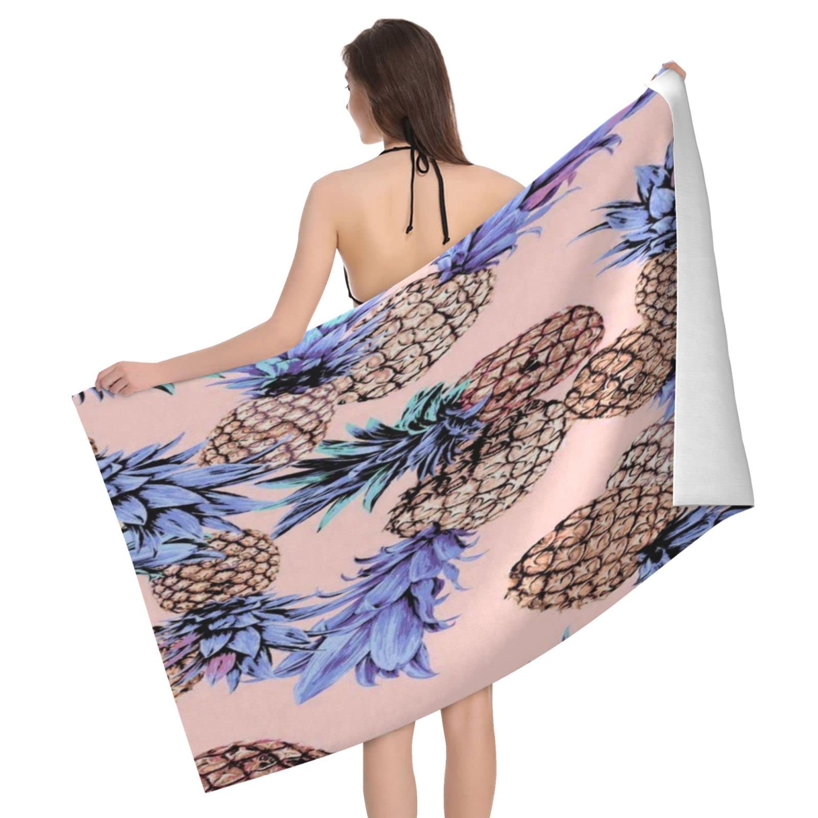 Lawenp Tropical Purple Pine Beach Towel, Lightweight Sand Free Quick Dry Microfiber Absorbent Bath Towel for Kids, Adults, Swimming, Bath, Yoga, Pool, Travel, Camping 32"X52"