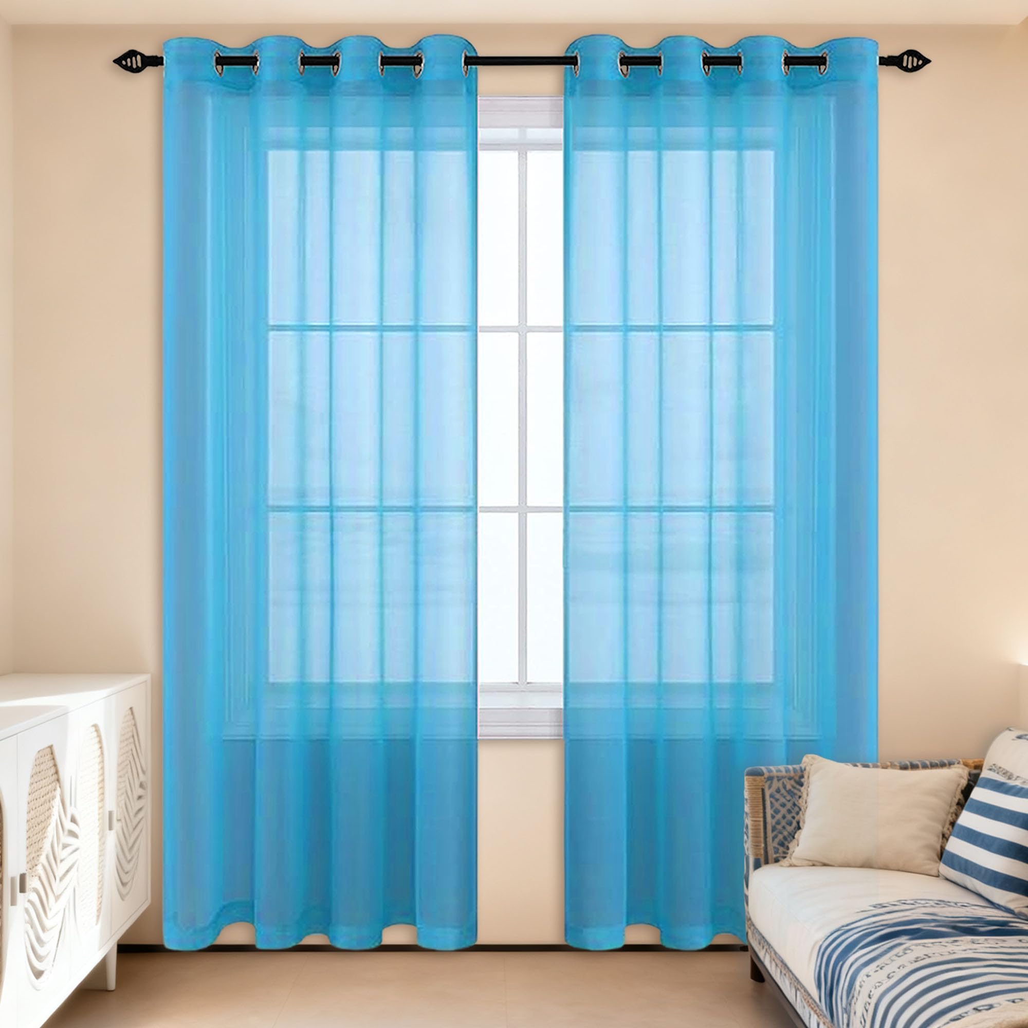 Rideaux transparents bleu ciel 500x215 cm pour cacher un grand placard ou dressing