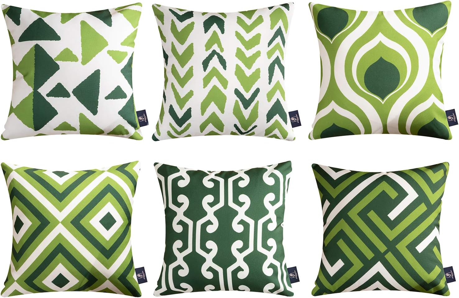 Phantoscope Set of 6 Geometric Pattern Double Side Print Decorative Throw Pillow Case Cushion Cover, Green, 18 x 18 inches 45 x 45 cm