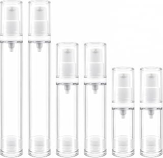 에어리스 여행용 펌프 병 6개 세트, 5ml 10ml 15ml 누출 방지 플라스틱 진공 리필 가능한 빈 로션 병, DIY 화장품 파운데이션 세면도구용 프레스 로션 여행용 용기 - 투명