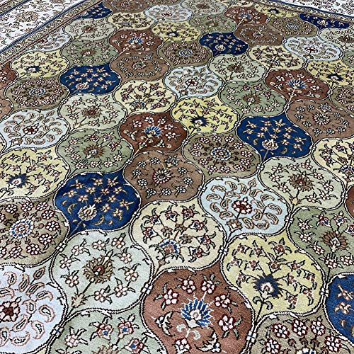 Yilong Carpet 5x7ft Silk Handmade Oriental Carpet Pure Hand Knotted Isfahan Persian Area Rug for Living Room Bedroom Rug Dinning Room (Colorful) - Image 2
