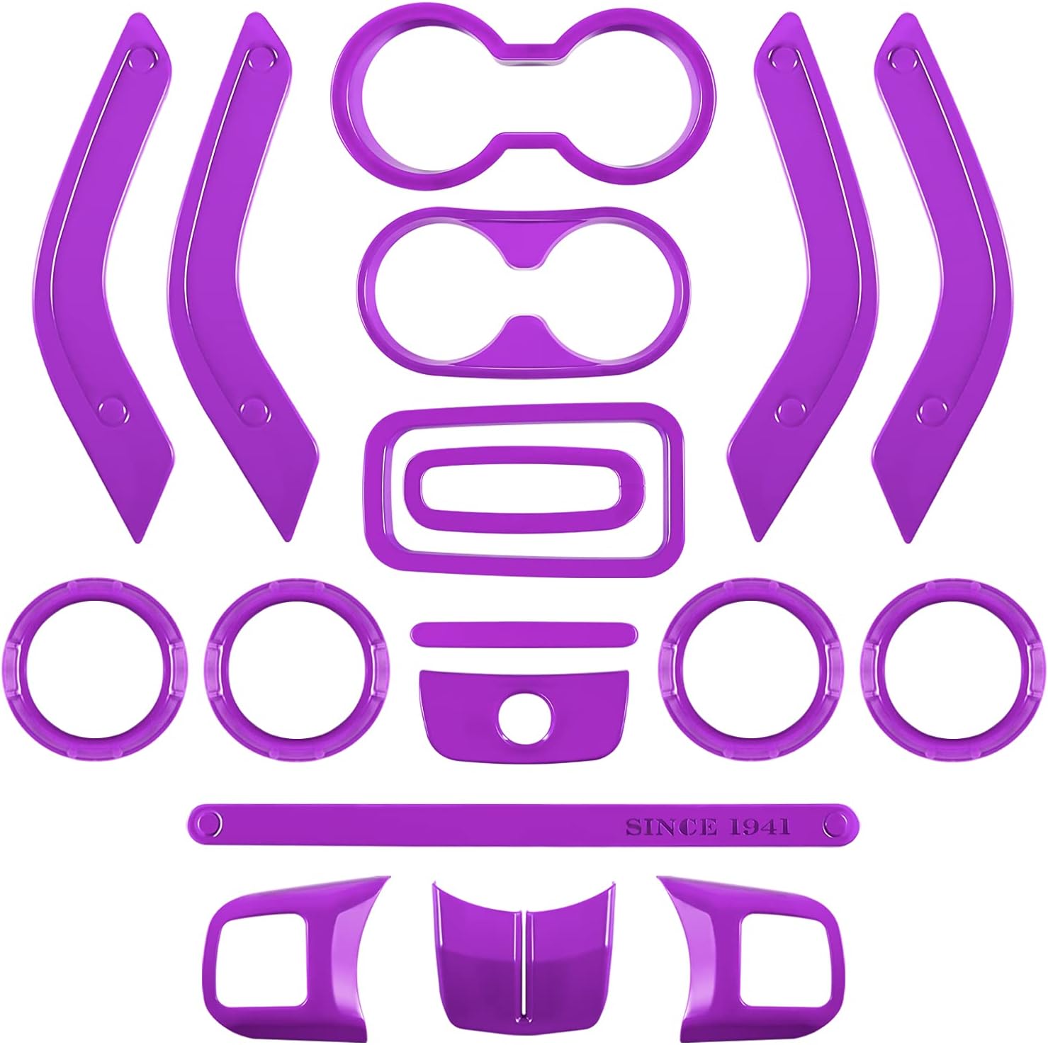 E-cowlboy 18 PCS Full Set Interior Decoration Trim Kit Steering Wheel Center Console Door Handle Air Conditioning Vent Cup Holder Gear Cover Trim for Jeep Wrangler JK JKU 2011-2018 4-Door (Purple)