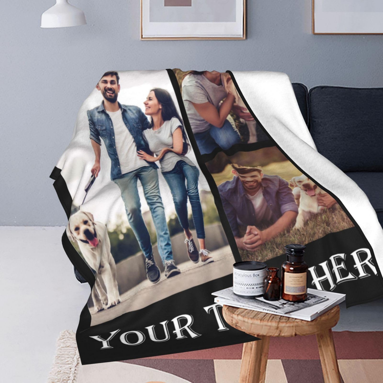 FJGLTEC Personalized Family Photos Blankets, Custom Flannel Blankets with Photos and Any Text for Family Mothers Day Fathers Day Wedding Anniversary Christmas Birthday Gift Multi Colors