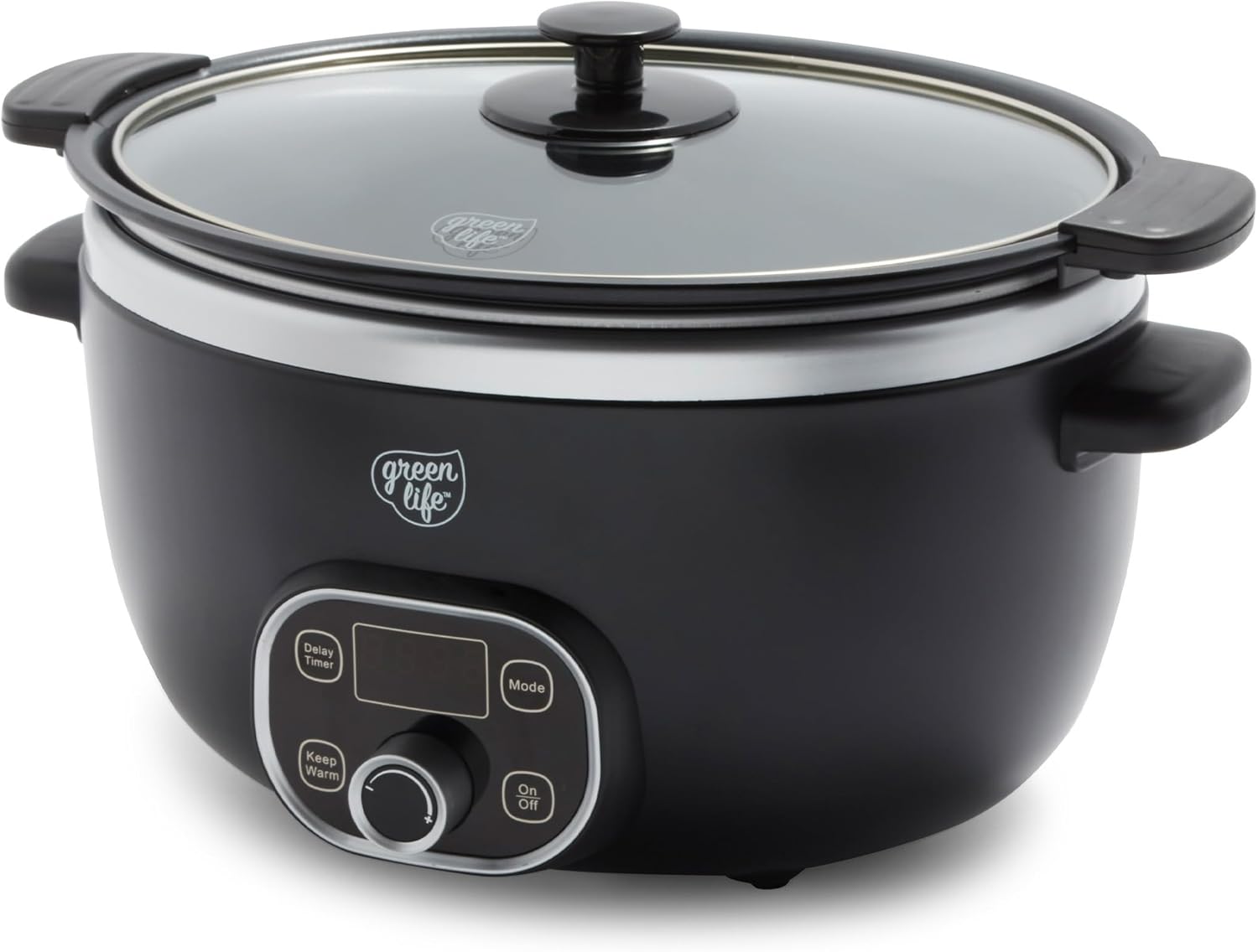 GreenLife 8QT Slow Cooker, Non-Toxic PFAS-Free Ceramic Nonstick Removable Interior Bowl, Programmable, Family Friendly, Keep Warm, Stovetop & Oven Safe, Dishwasher Safe Parts, Timer, Glass Lid, Black Black 8QT Slow Cooker - Image 1 of 10