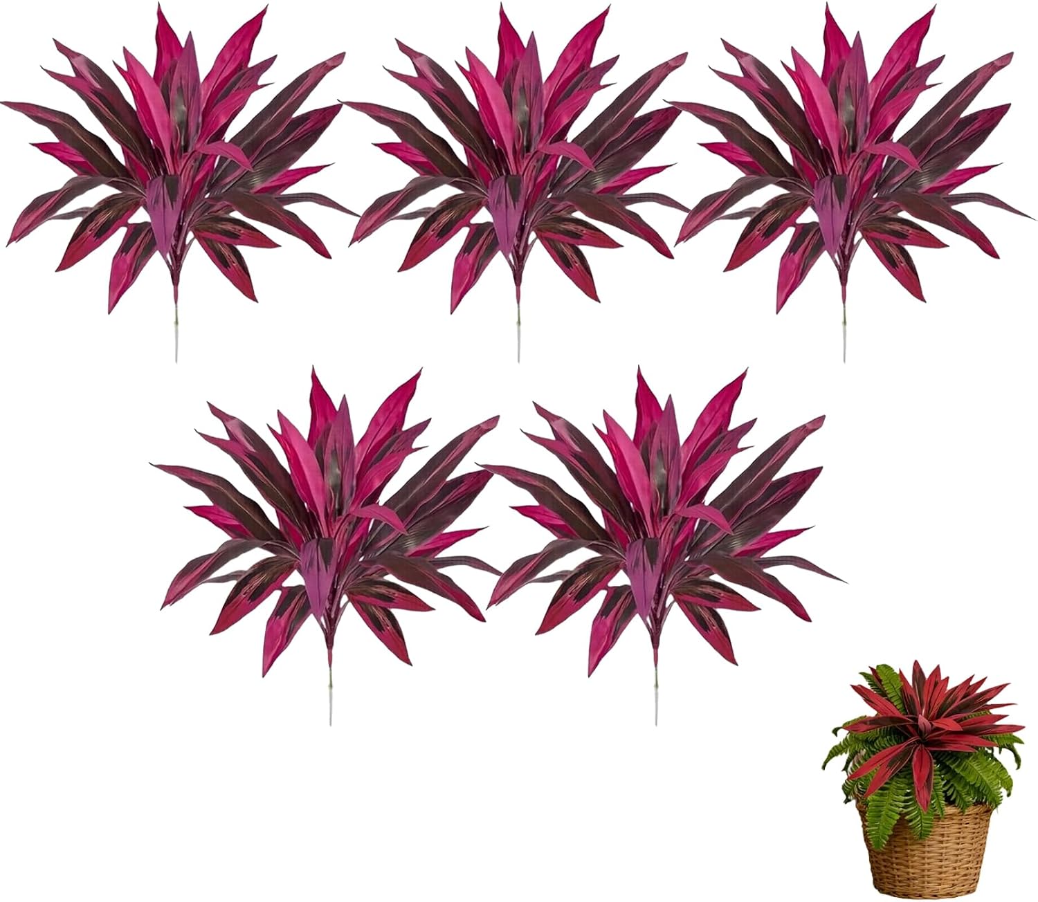 Artificial Red Cordyline Ti Plant - No-Fuss Year-Round Vibrant Foliage, Outdoor Artificial Tropical Plant, UV Resistant & Waterproof, for Garden, Patio, Porch, Home Decor (5PCS)