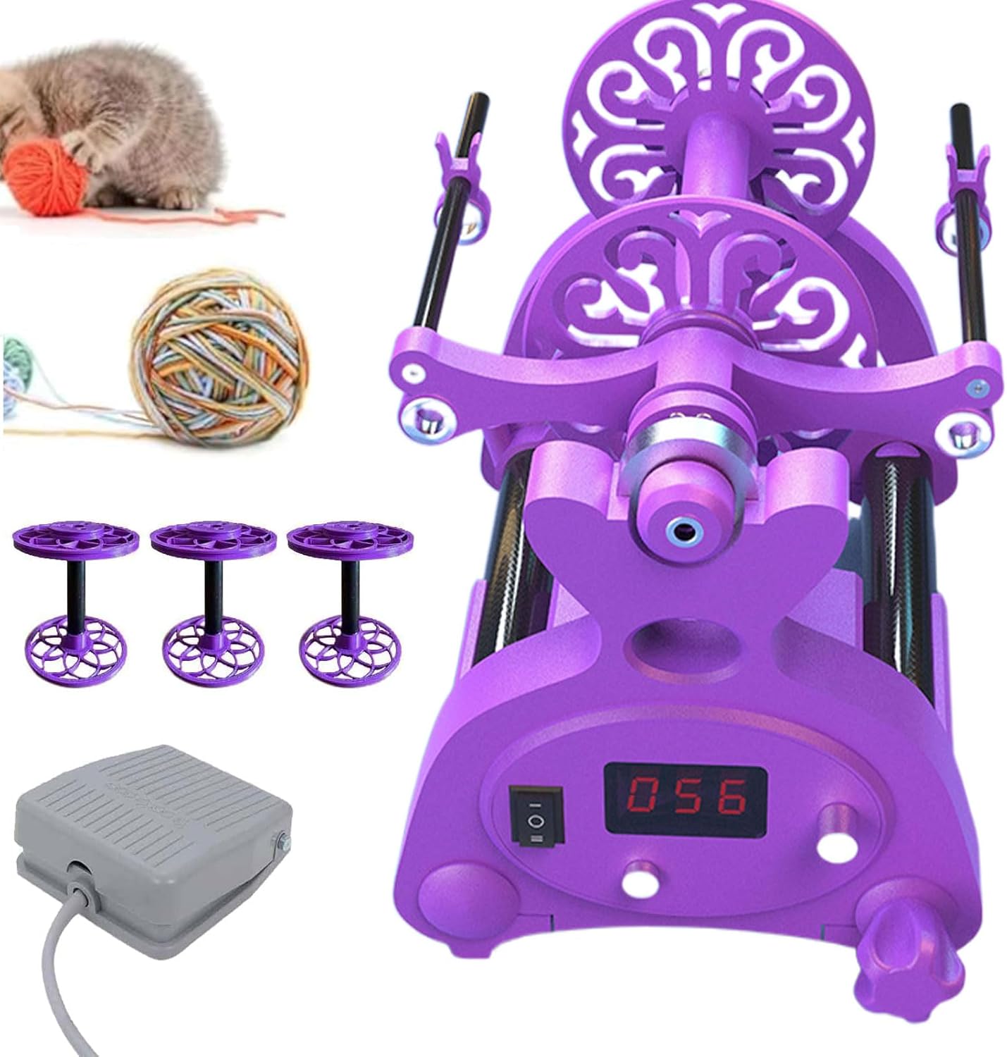 Electric Spinning Wheel with Digital Speed Control and Forward/Reverse Function for Yarn Weaving,Purple and Pink