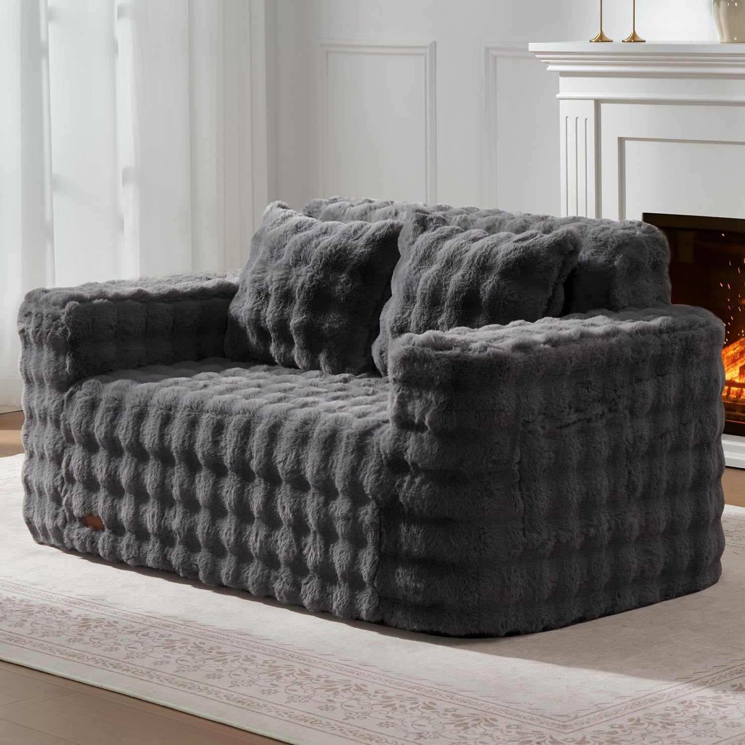 ZurNesfure Sofa Couch Loveseat, Memory Foam Couch with Pillow, Modern Cloud Couch with deep seat and Removable Washable Cover Boneless Sofas for Living Room Bedroom Apartment (Darkgrey,Loveseat)