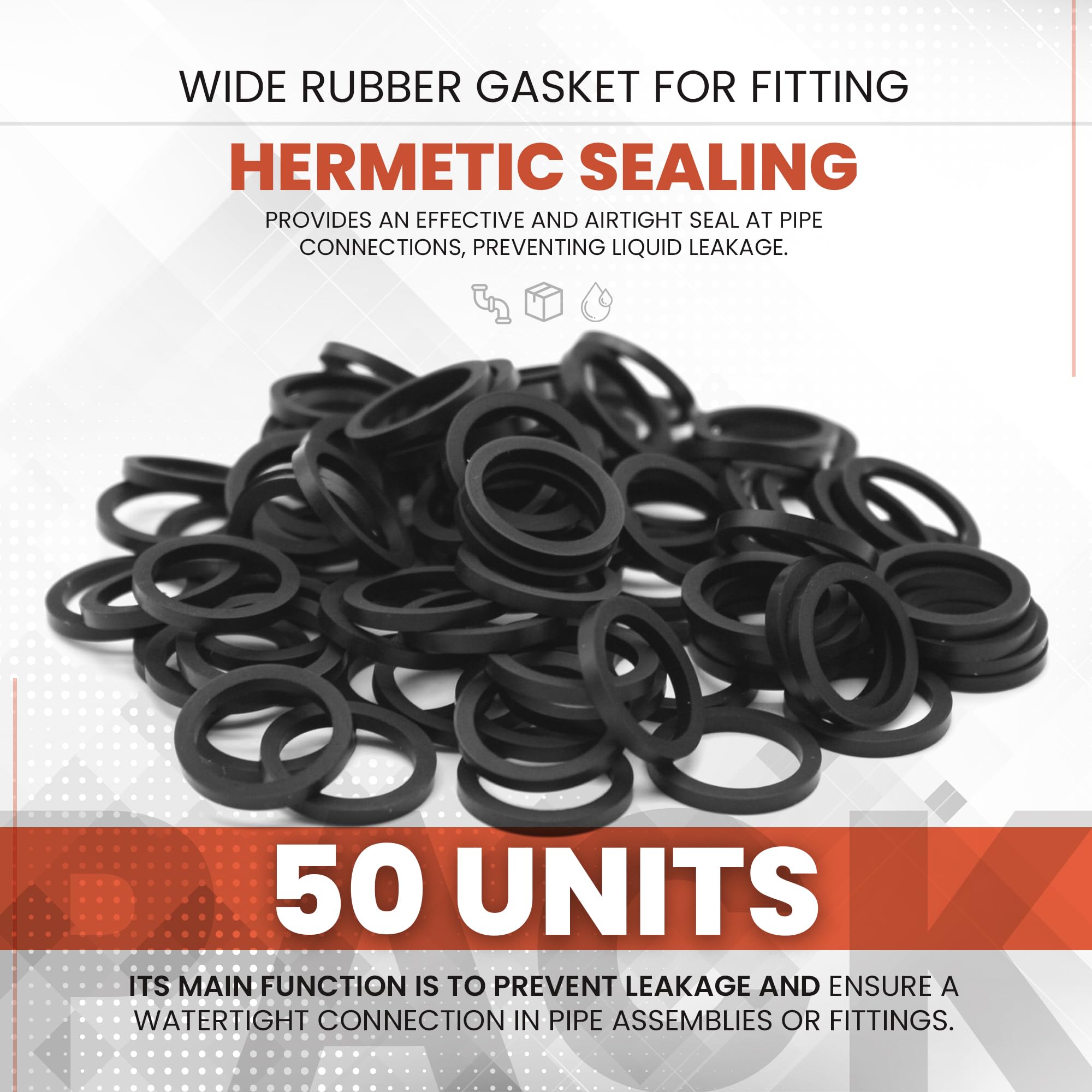 DOJA Barcelona Sanitary Flat Seals, 3/8 Inch, Pack of 50, Black Rubber O-Rings, 14.5 x 8 x 2 mm, EPDM Rubber, Seals - Image 4