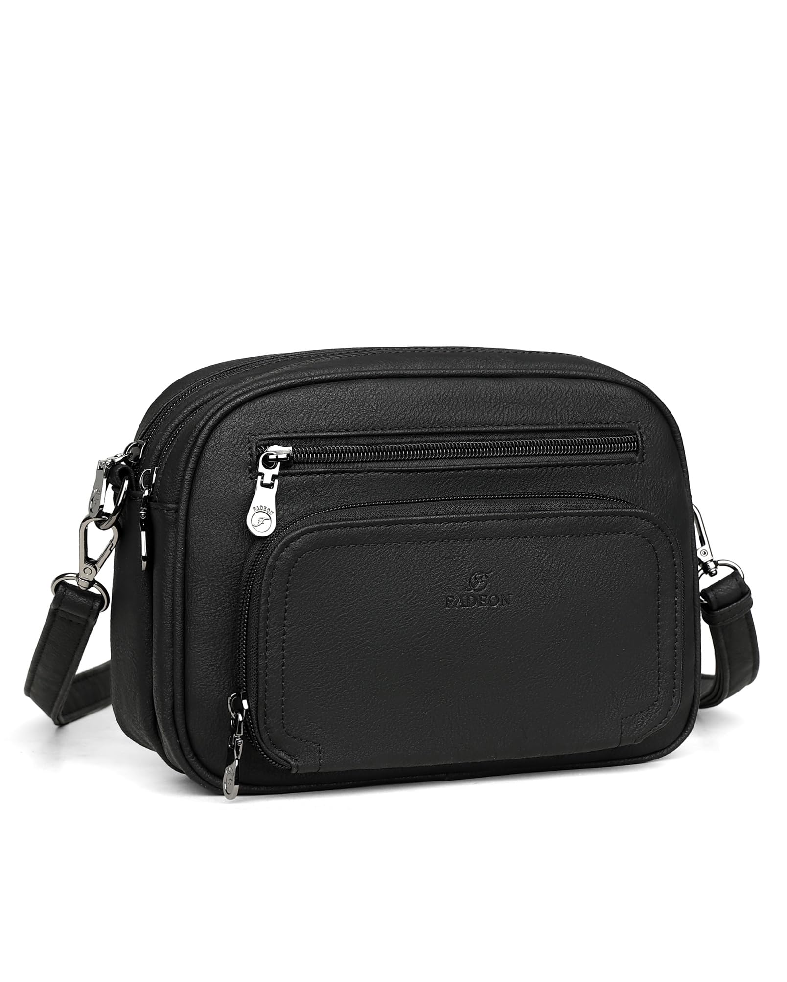 FADEON Crossbody Bags for Women Multi-pocket Leather Crossbody Purses, Designer Shoulder Bag Adjustable Removable Strap (Purse Black 2)
