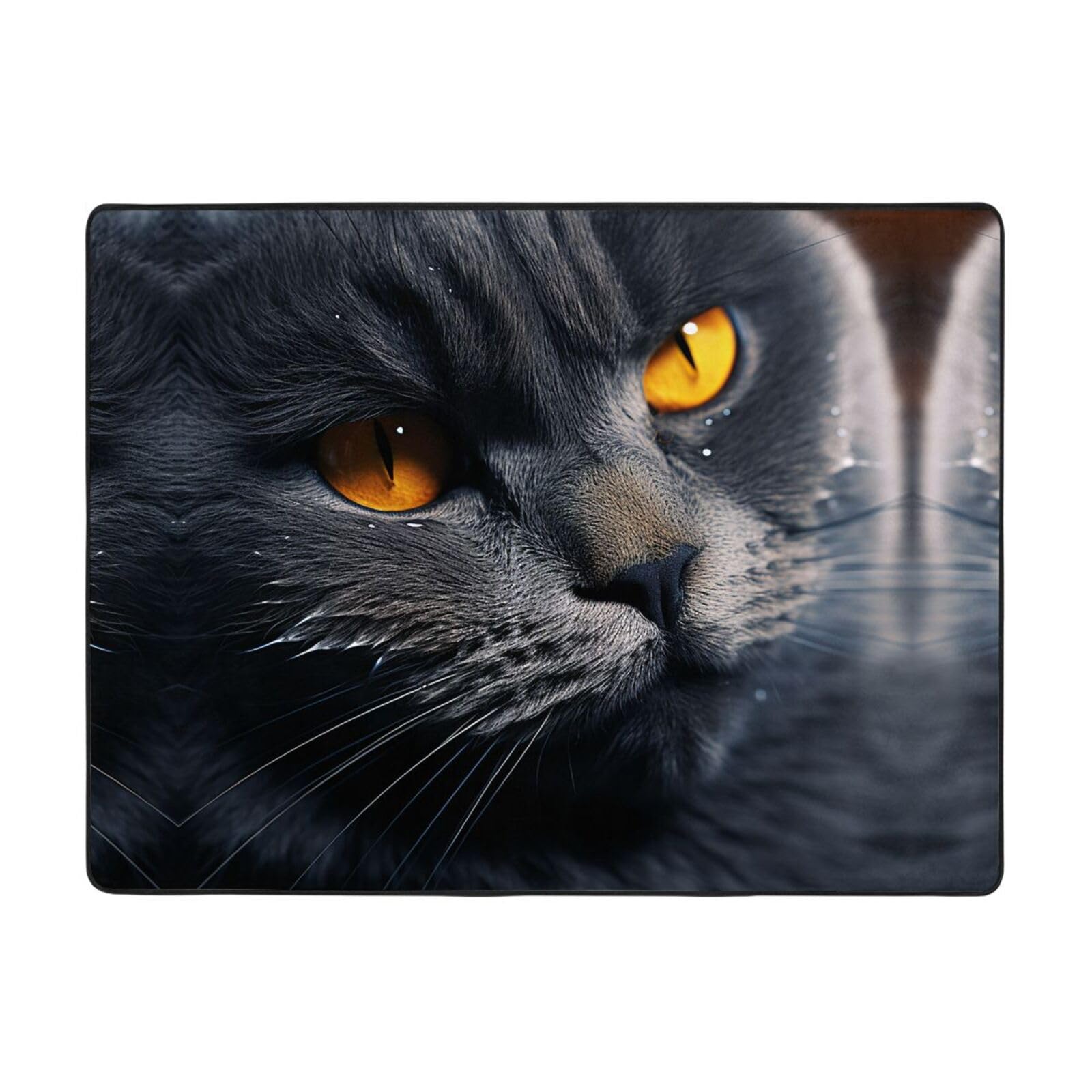 Felpudo antideslizante de franela con diseño de gatos con ojos amarillos, 63 x 48 pulgadas, para puerta delantera y trasera, para interiores y exteriores