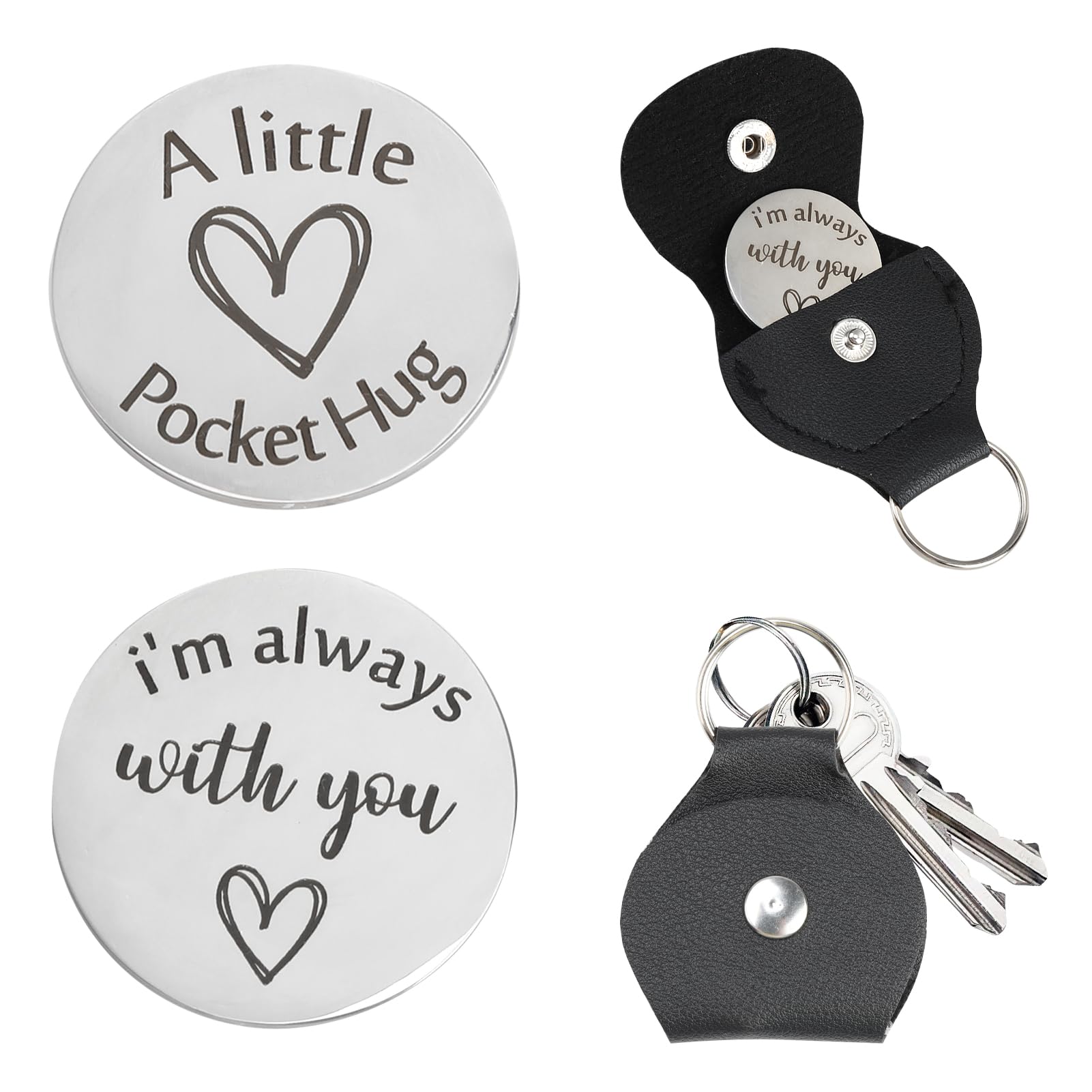 Pocket Hug Token, Someone Special Gifts Pocket Hugs, Thinking of You Gifts Long Distance Relationship Gifts with Leather Keychains for Friends Family Lovers (A2)