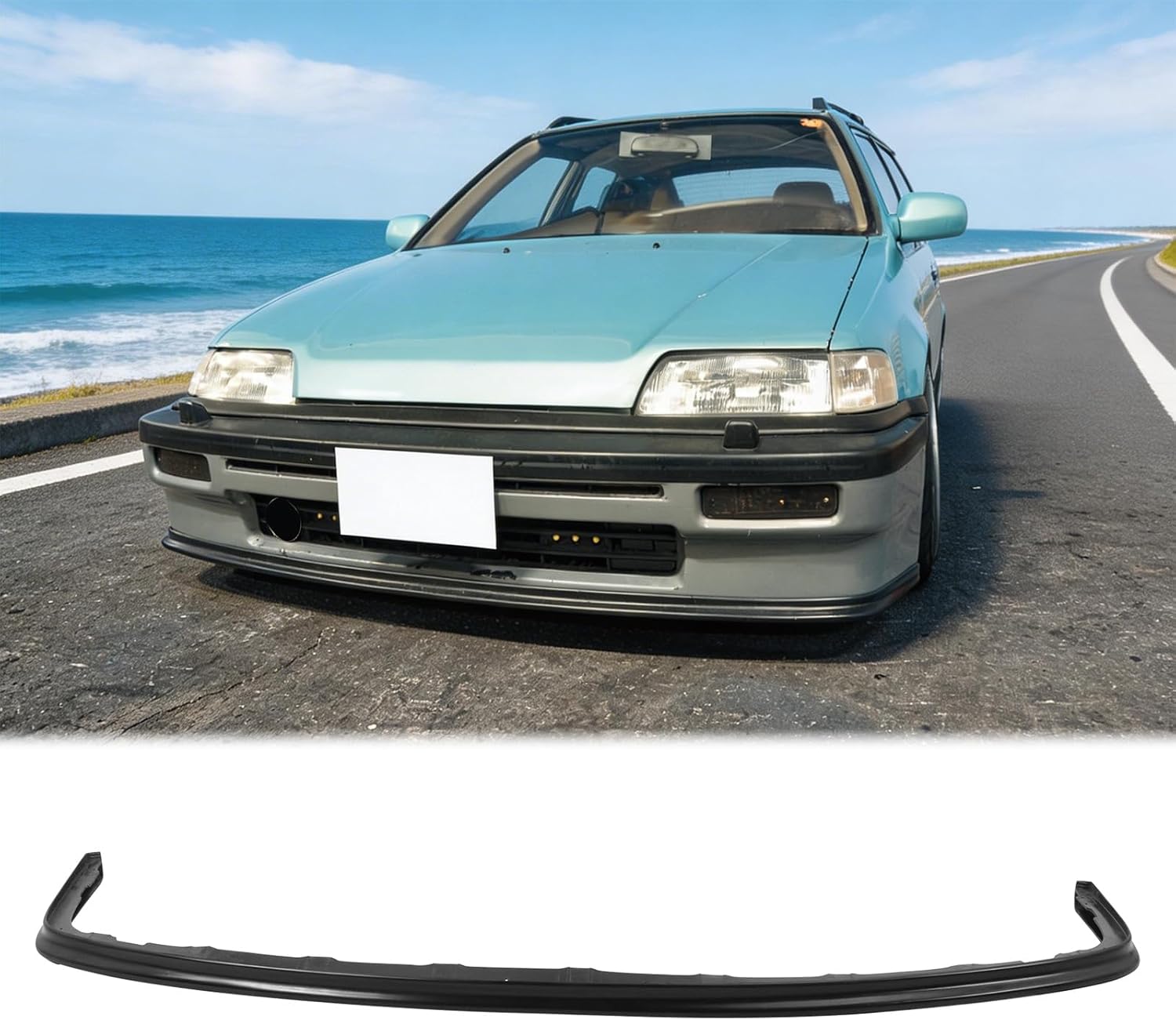 FREEMOTOR802® Front Bumper Lip Splitter Air Dam Chin Spoiler, Fits 1988-1989 Honda Civic Sedan Hatchback (Except Si) & 1988-1991 Honda Civic Wagon, OE Factory Style Unpainted Black PU 1PC Lower Guard