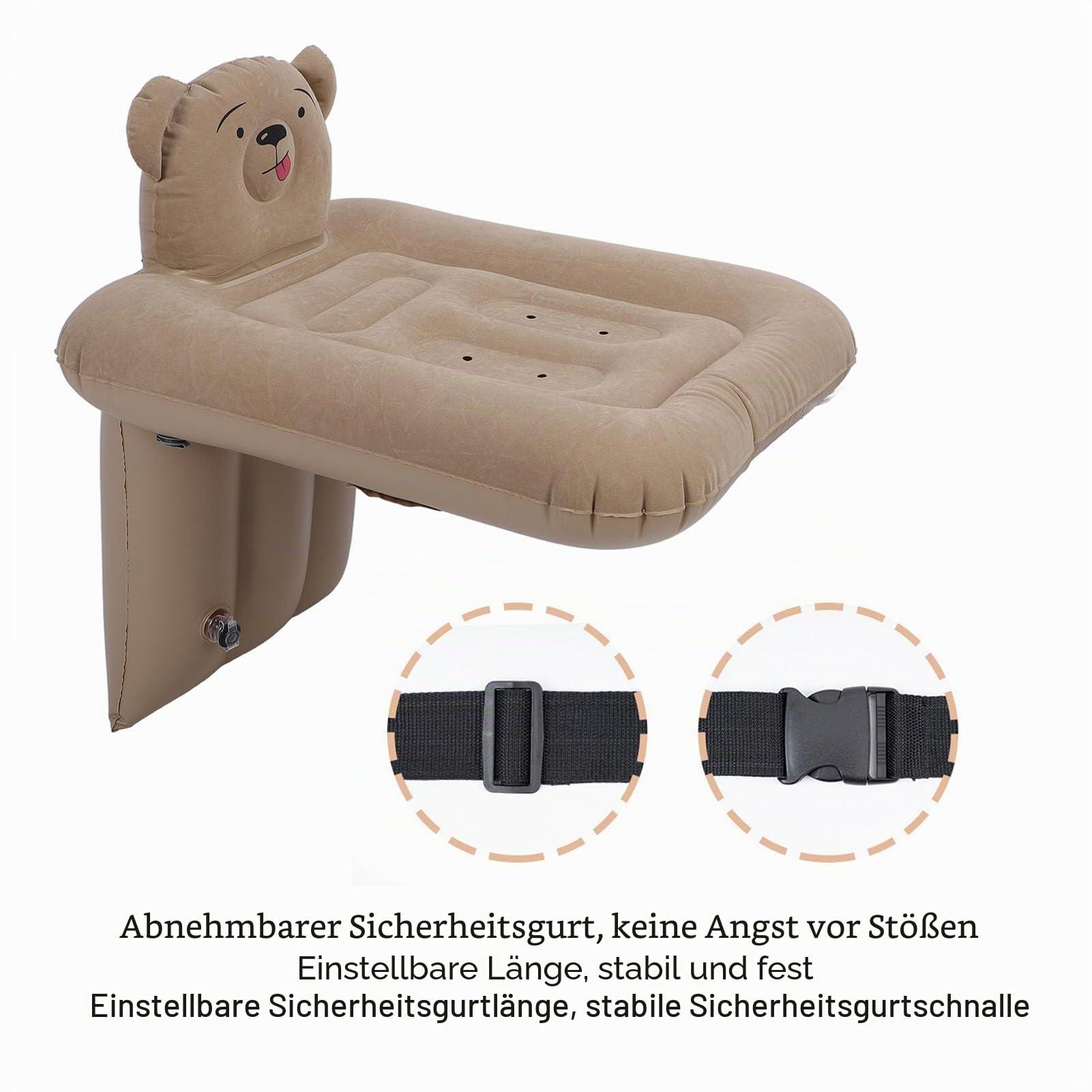 Cartoon-Bär-aufblasbares Autobett, abnehmbarer Sicherheitsgurt, aufblasbares Reisebett für Kleinkinder