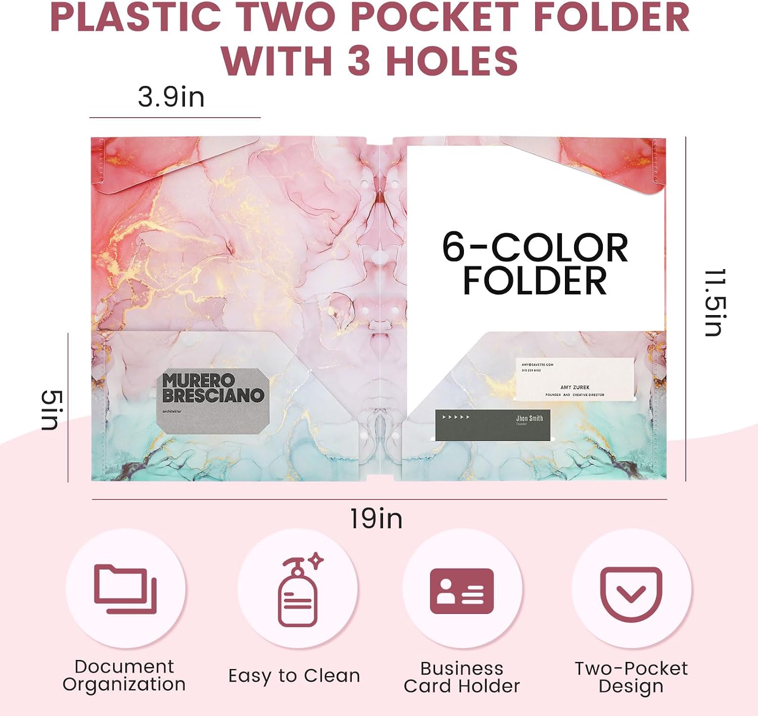 Ddaowanx 6 pcs Plastic Folders with Pockets,3 Hole Punched Folders image 2