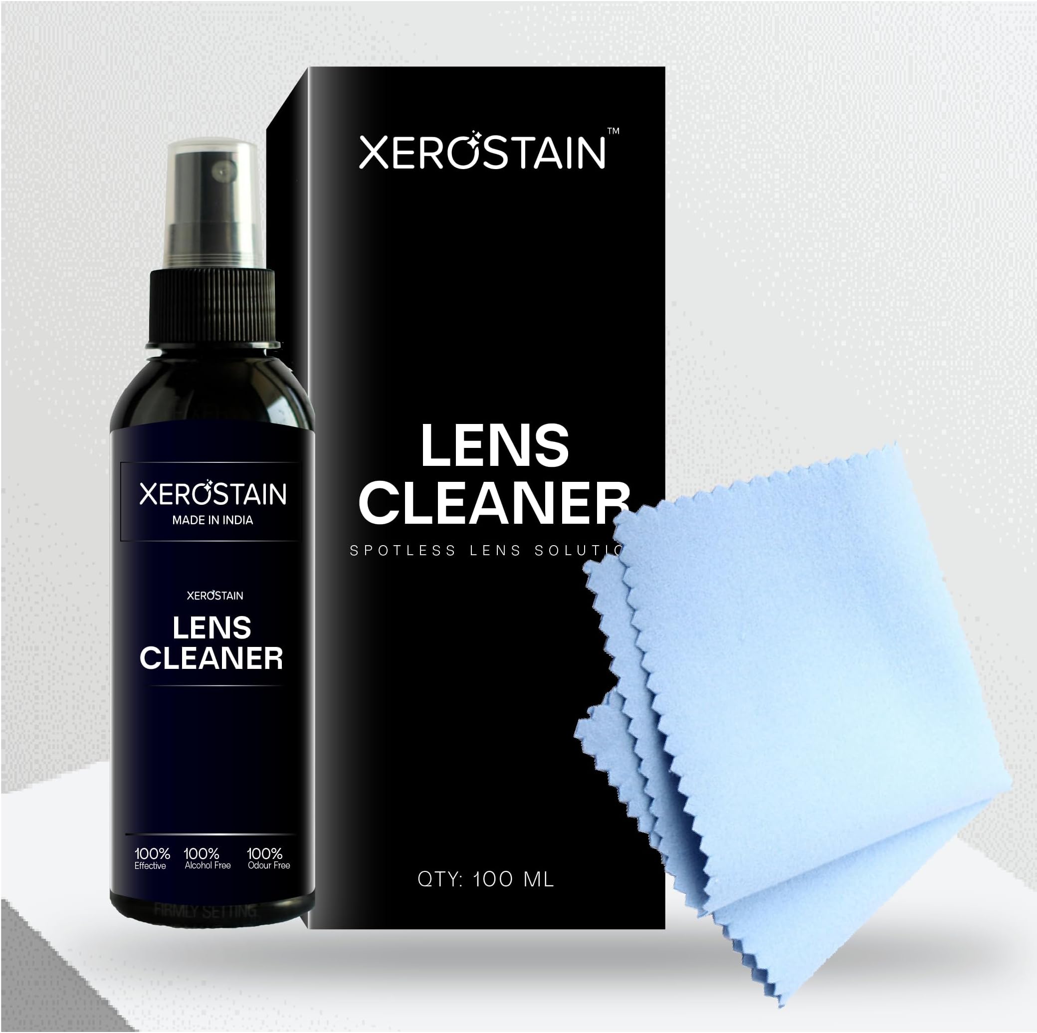 Premium Lens Cleaning Spray Kit with Microfibre Cloth (100 ml) | Alcohol Free | Effective lens cleaner for Spectacles, Eyeglasses, Sunglasses etc. (100 ML)