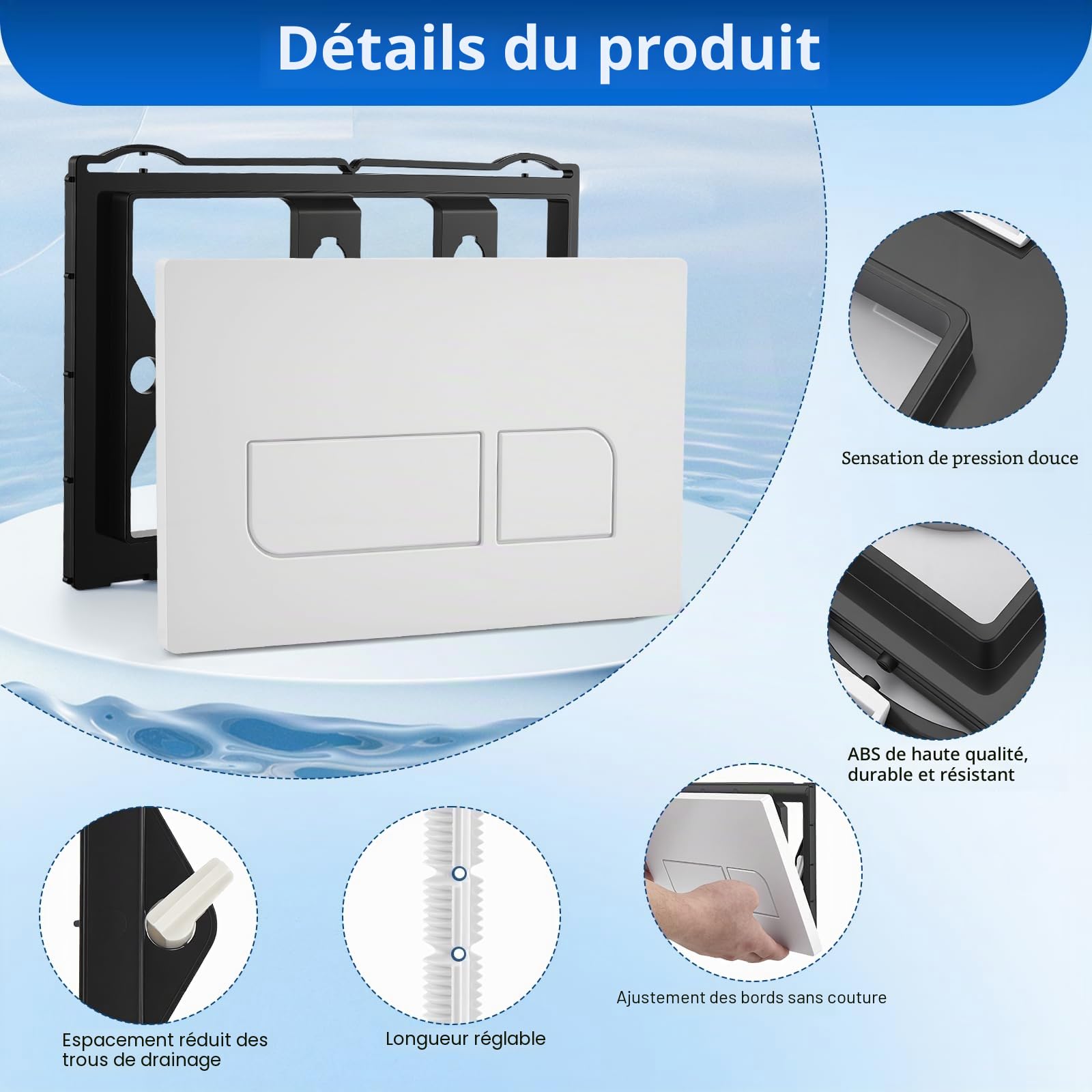 Plaque de Commande WC Suspendu, Plaque de Déclenchement Geberit Wcà Double Chasse d’Eau, Compatible avec GEBERIT SIGMA01/20/21/30/50 UP300/320, Plaque de Commande WC Suspendu (Blanc)