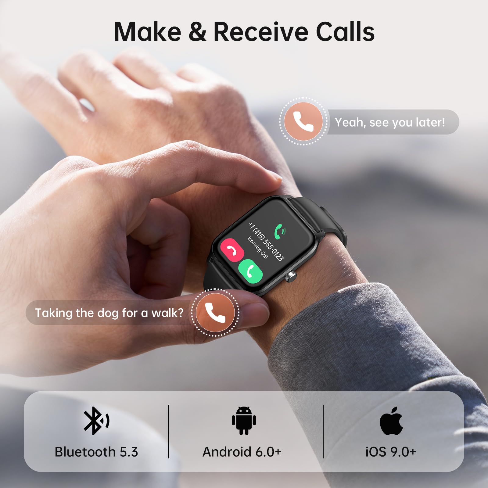 Smart Watch for Men, Alexa Built-in 1.85" HD Touchscreen Fitness Tracker with Bluetooth Call, 24/7 Heart Rate/Sleep/SpO2 Monitor, 100+ Sport Modes,2ATM Waterproof Smartwatch for Android iPhone(Black)