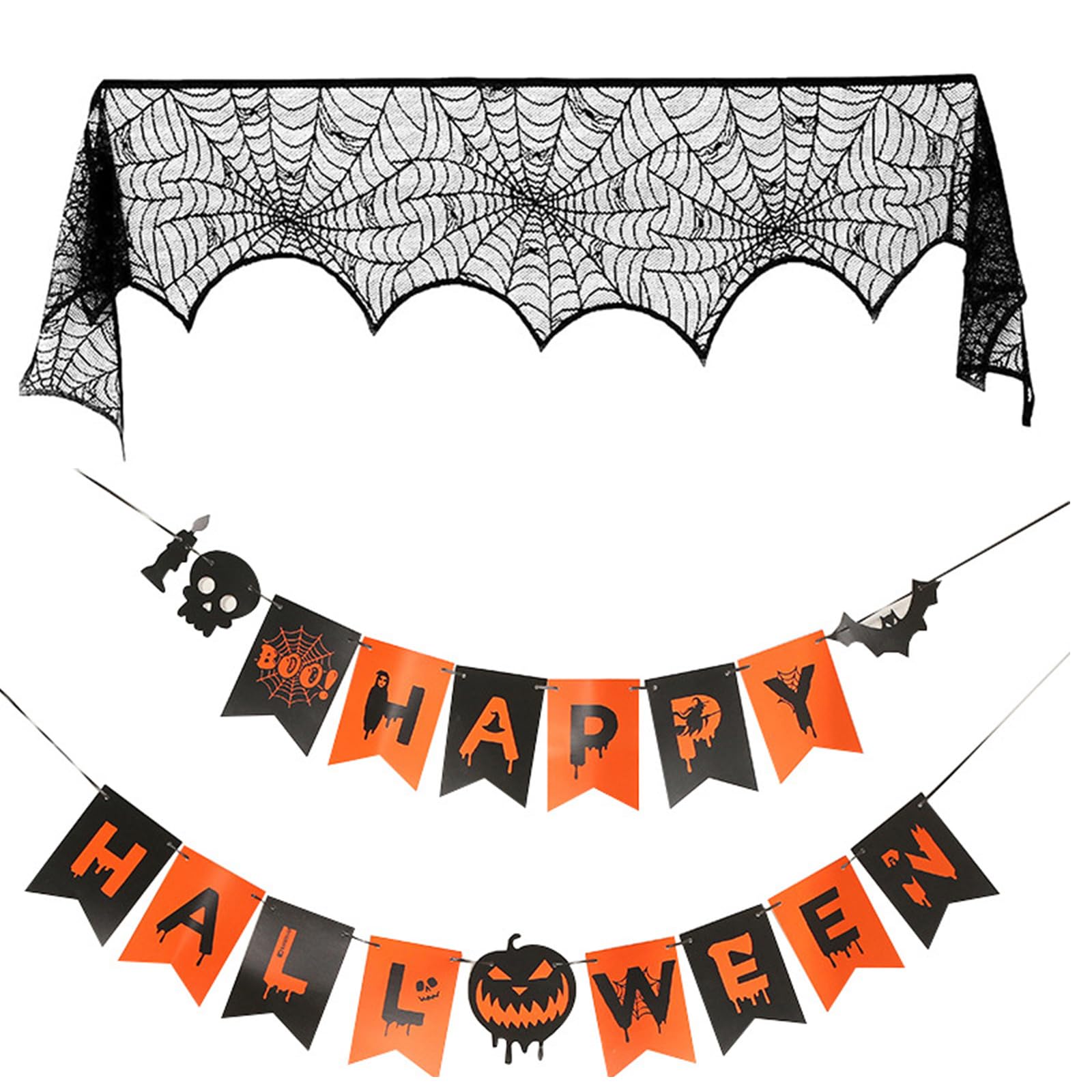 Elnwnnkc Lace Spiderweb Table Runner Mantel Scarf Cover for Home and Party Decoration Mantel Cover Holiday Decoration