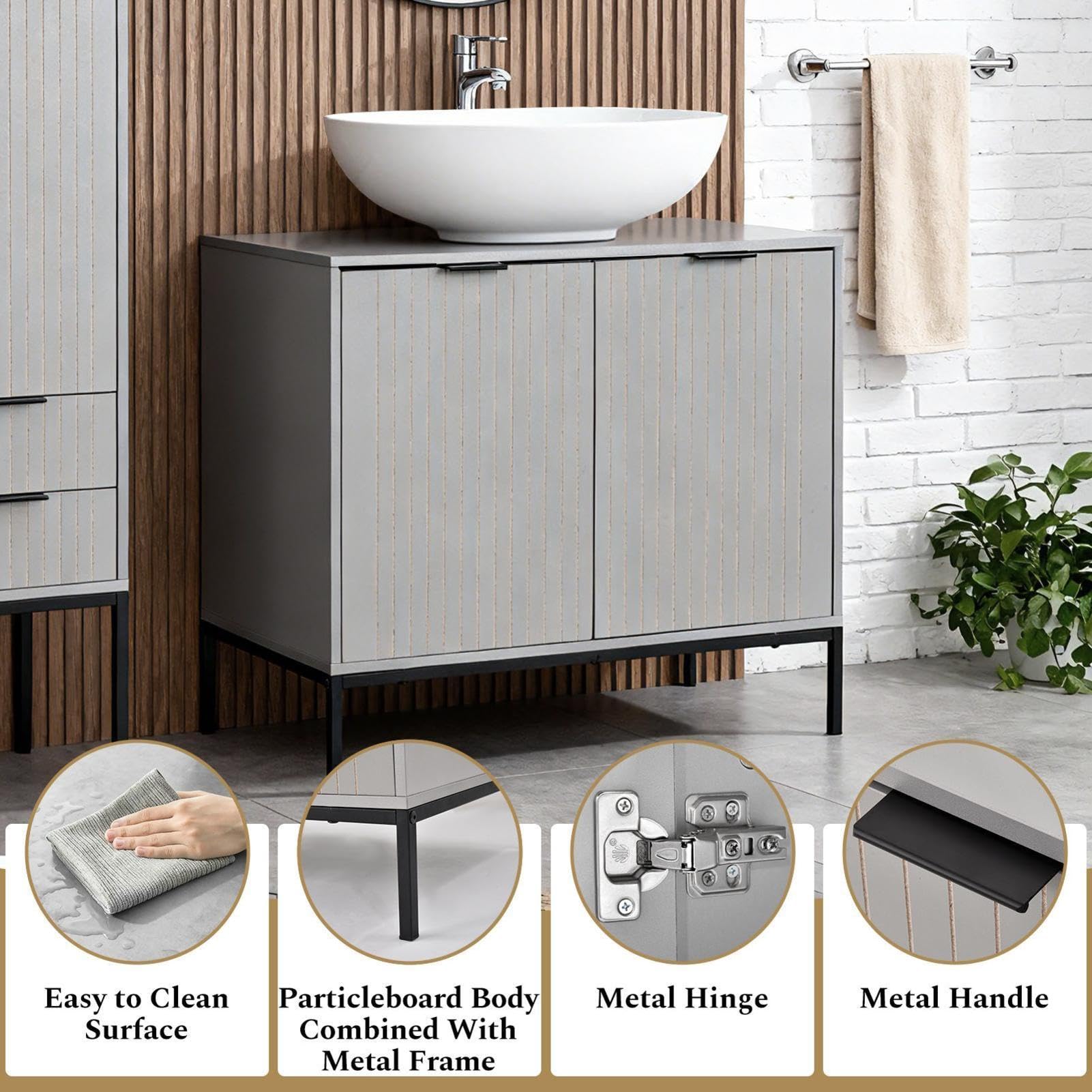 Meuble sous lavabo 70 x 63 x 45 cm, 2 compartiments ouverts + armoire à