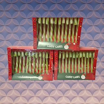 Peppermint Flavour Candy Canes 144g Box Festive Red and Green Striped Sweets Individually Wrapped Christmas Style Treats for Parties Stockings Baking Decoration Use