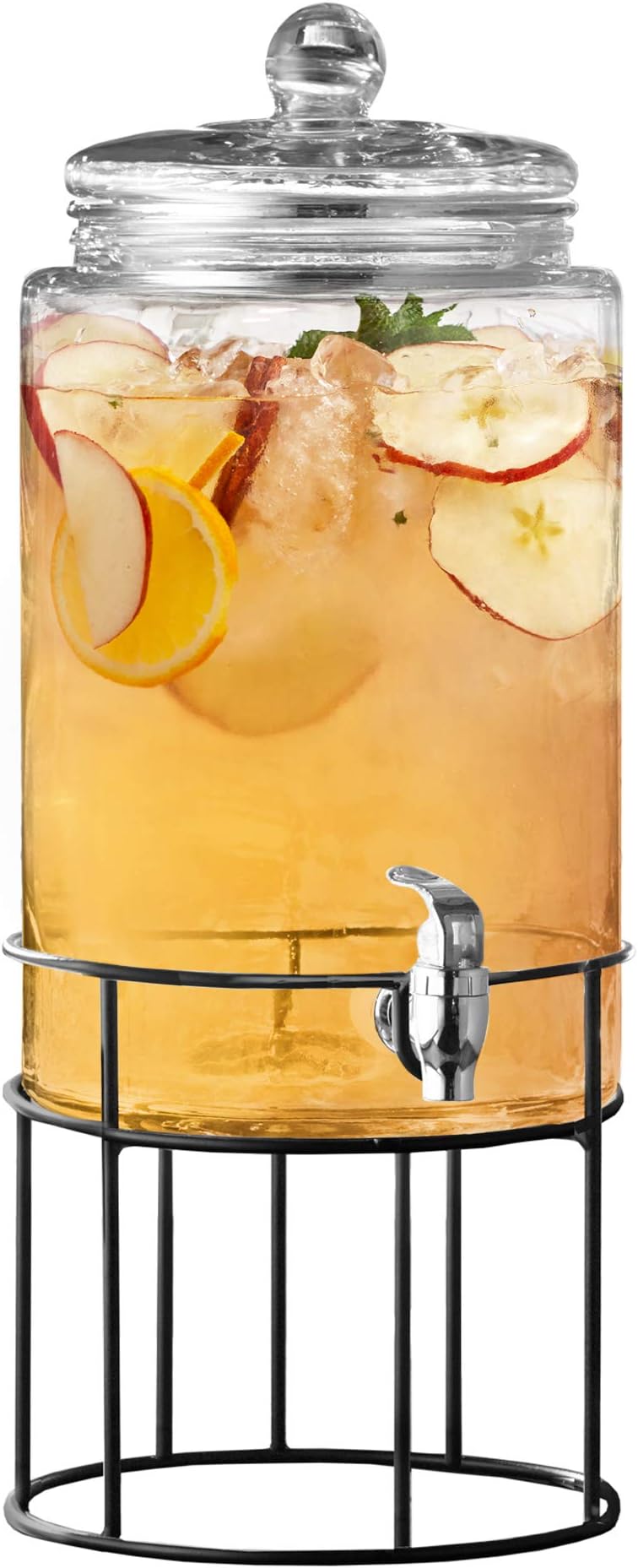 Style Setter 210320-GB 1.9 Gallon Beverage Drink Dispenser with Metal Stand & Glass Lid, 9 x 16, Clear