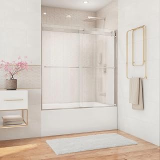 DreamLine Essence 56-60 in. W x 60 in. H Frameless Bypass Tub Door, Brushed Nickel