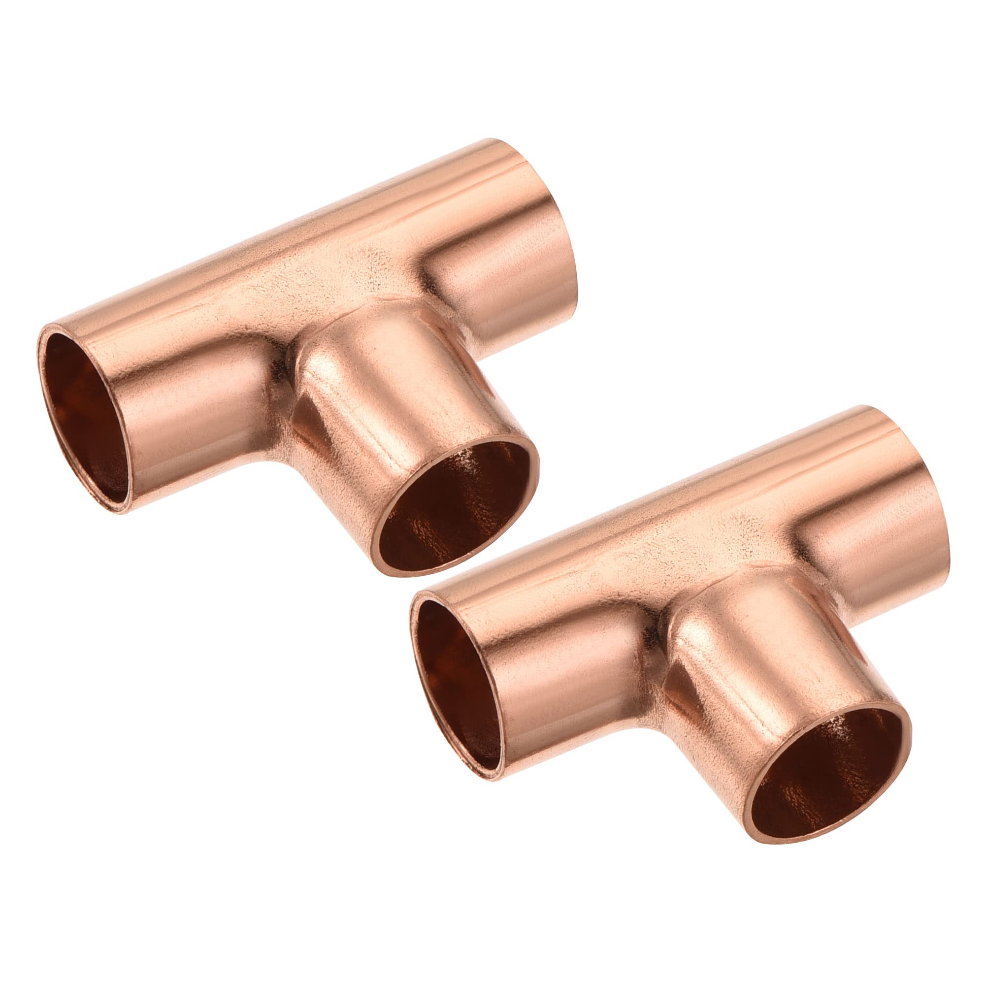 MECCANIXITY Tee Copper Fitting 3 Way Welding Joint 3/8 Inch ID for HVAC Air Conditioner, Pack of 2