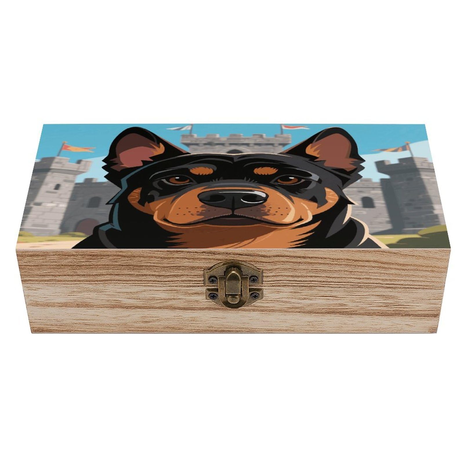 VstaDank Rottweiler Wooden Storage Box Vintage Wood Box with Lid Large Wooden Jewelry Boxes DIY Wood Gift Boxes Exquisite Jewelry Case Art Stash Keepsake Storage Case