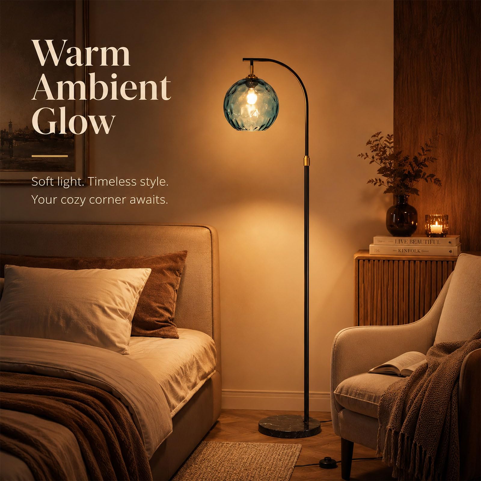Lampada Da Terra Ad Arco Nordico, Lampada Da Terra In Vetro A Globo, Base In Marmo, Con LED E27, Dimmerabile, Altezza Regolabile, Lampada Alta Per Soggiorno, Camera Da Letto, Studio