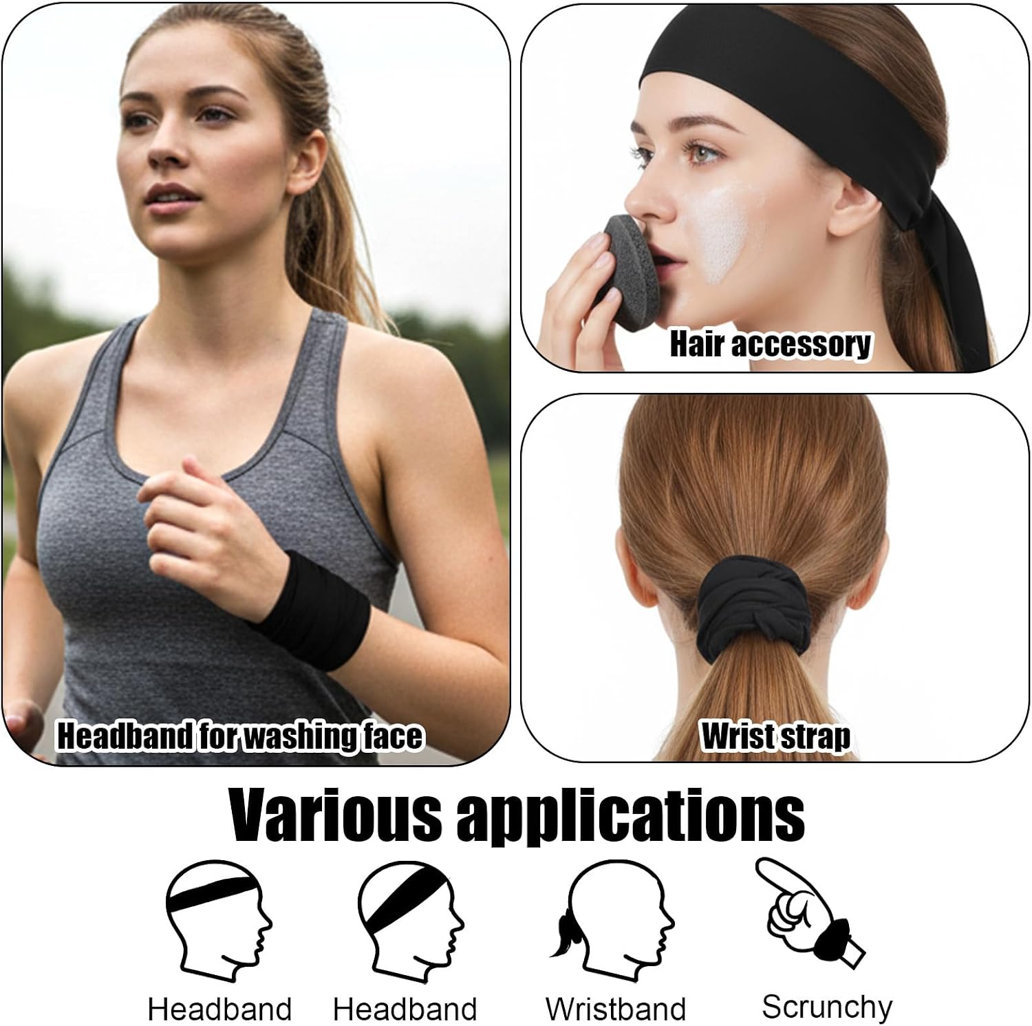 2 Pack Tie Headband for Women and Men, Large Hair Ties Bandana Headband Sport Tie Headbands for Basketball, Soccer, Football