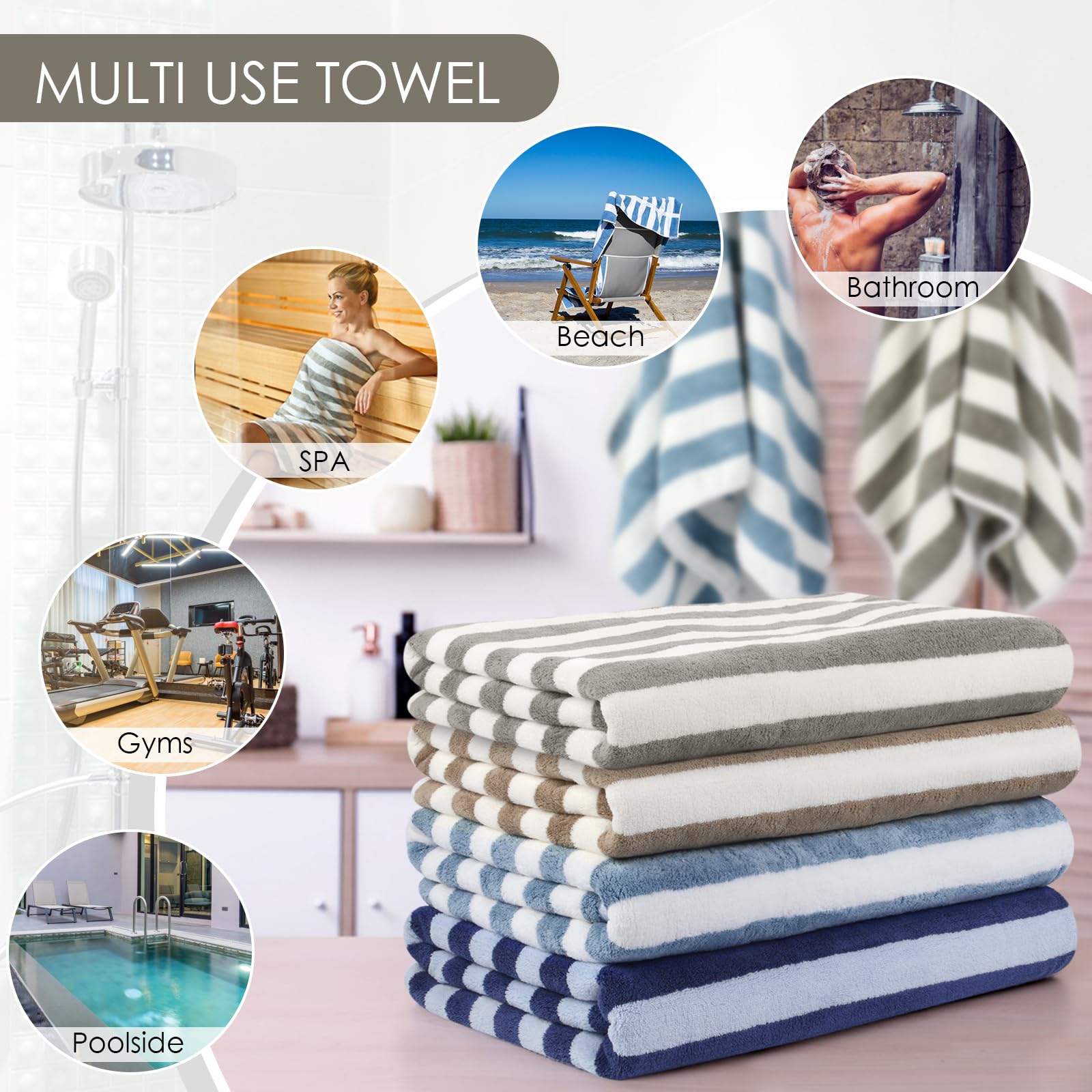 VIVOTE Toalla de baño de Microfibra,Toalla de baño para Adultos, Toalla Playa de Secado rápido para Gimnasio Deportes Viajes Fitness Yoga Playa 70X140 cm,Gris,(Paquete de 2)