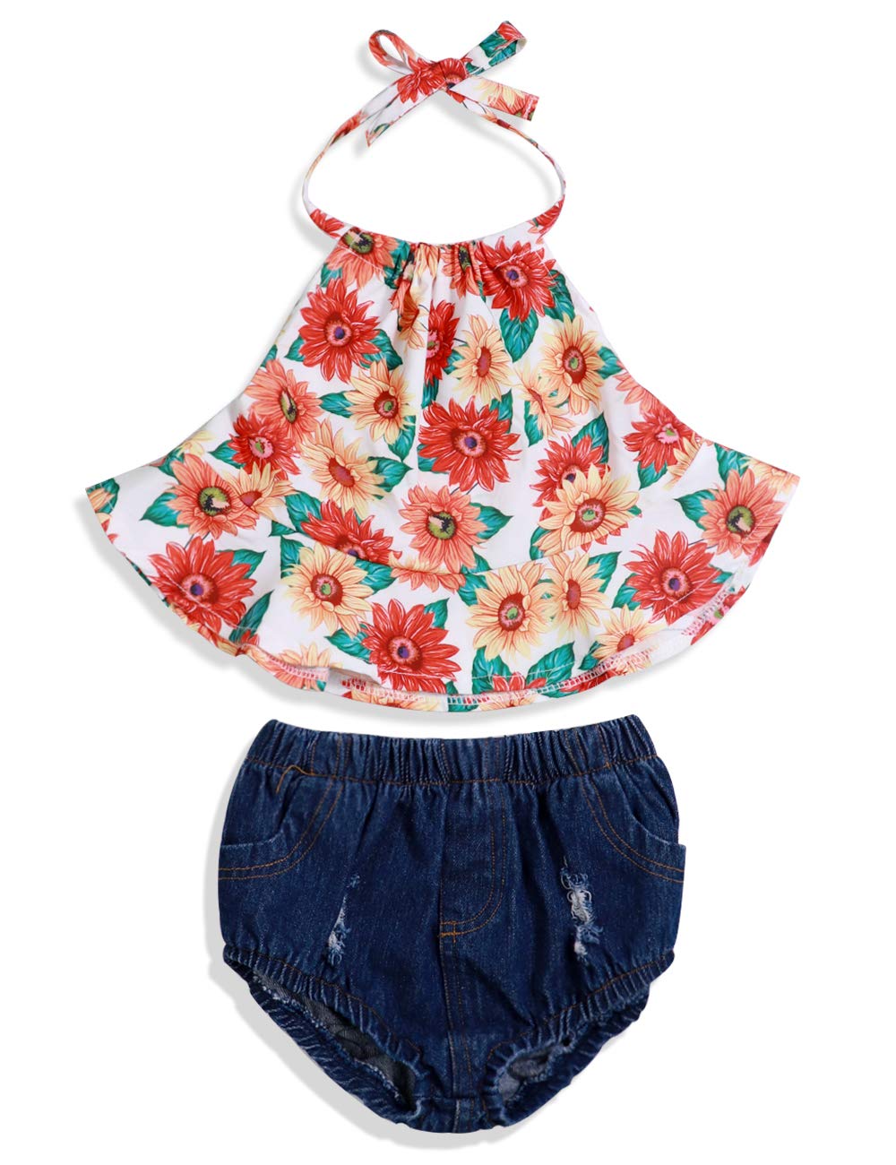 Baby Girl Clothes Sunflower Floral Backless Romper Tassel Top + Dot Short Summer Outfits Set