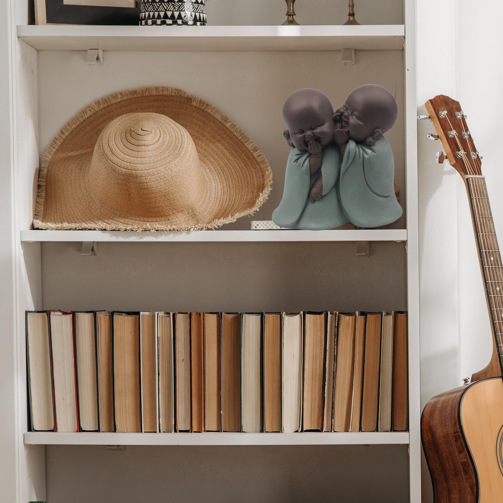 Statuetka Bonze - Uchwyt szczęścia - Dekoracja Zen i Feng Shui - aby stworzyć relaksującą i duchową atmosferę - Pomysł na prezent - wysokość: 12 cm - zielony i brązowy - Zen'Light