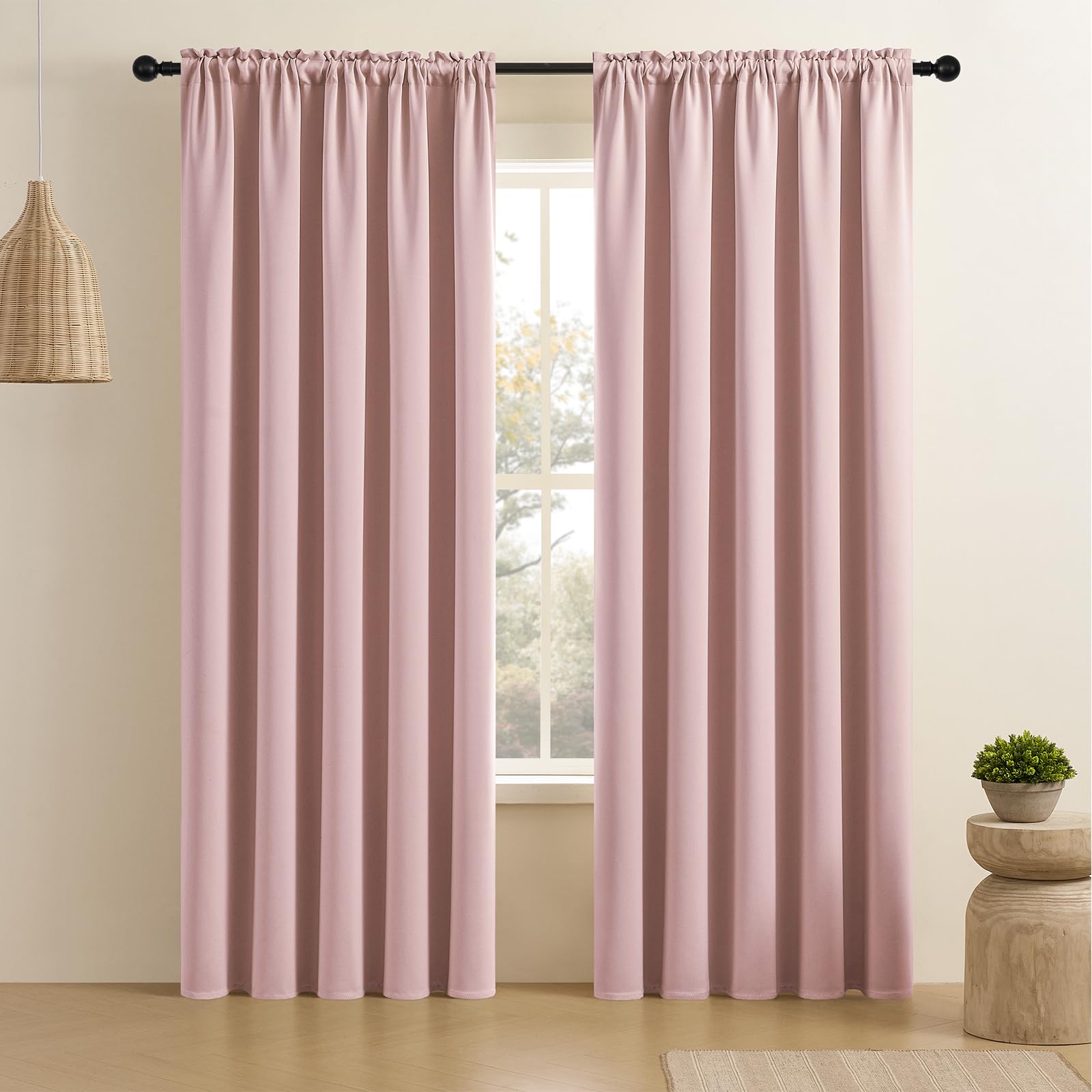 CUCRAF Light Pink Blackout Curtains 84 inch Length 2 Panels Set, Rod Pocket Room Darkening Drapes for Bedroom Living Room, Insulated Thermal Light Blocking Window Curtain (W52 x L84 Inch)