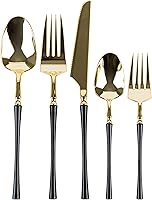 Vista 3 de PlasticPro 20 tenedores de plástico dorado y negro, de alta calidad, resistentes, desechables, elegantes, cubiertos de dos tonos para fiesta