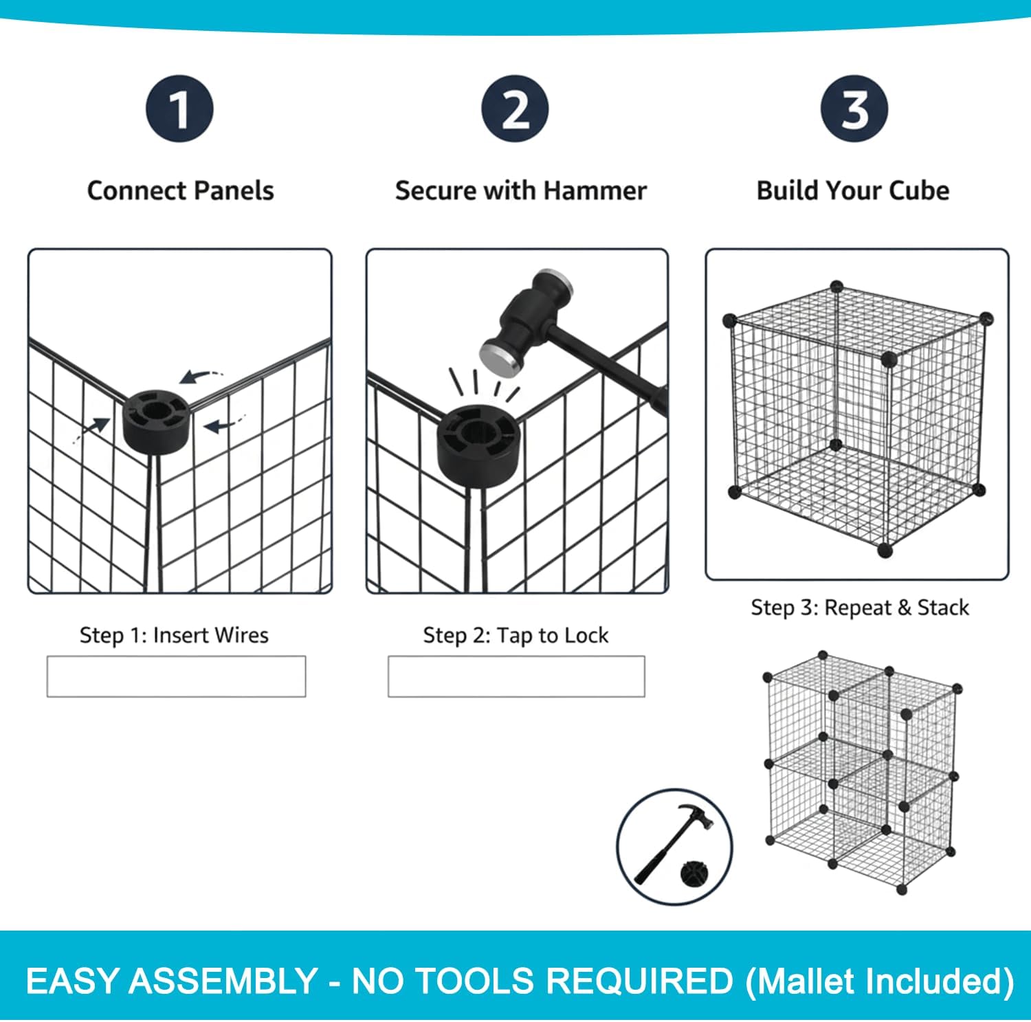 ECHOKRAFTS Wire Cube Storage Organizer, Stackable Closet Storage Basket, 4 Cube Organizer for Closet, Bedroom, Office Stackable Storage Bins, Space Saving Wire Cube Organizer