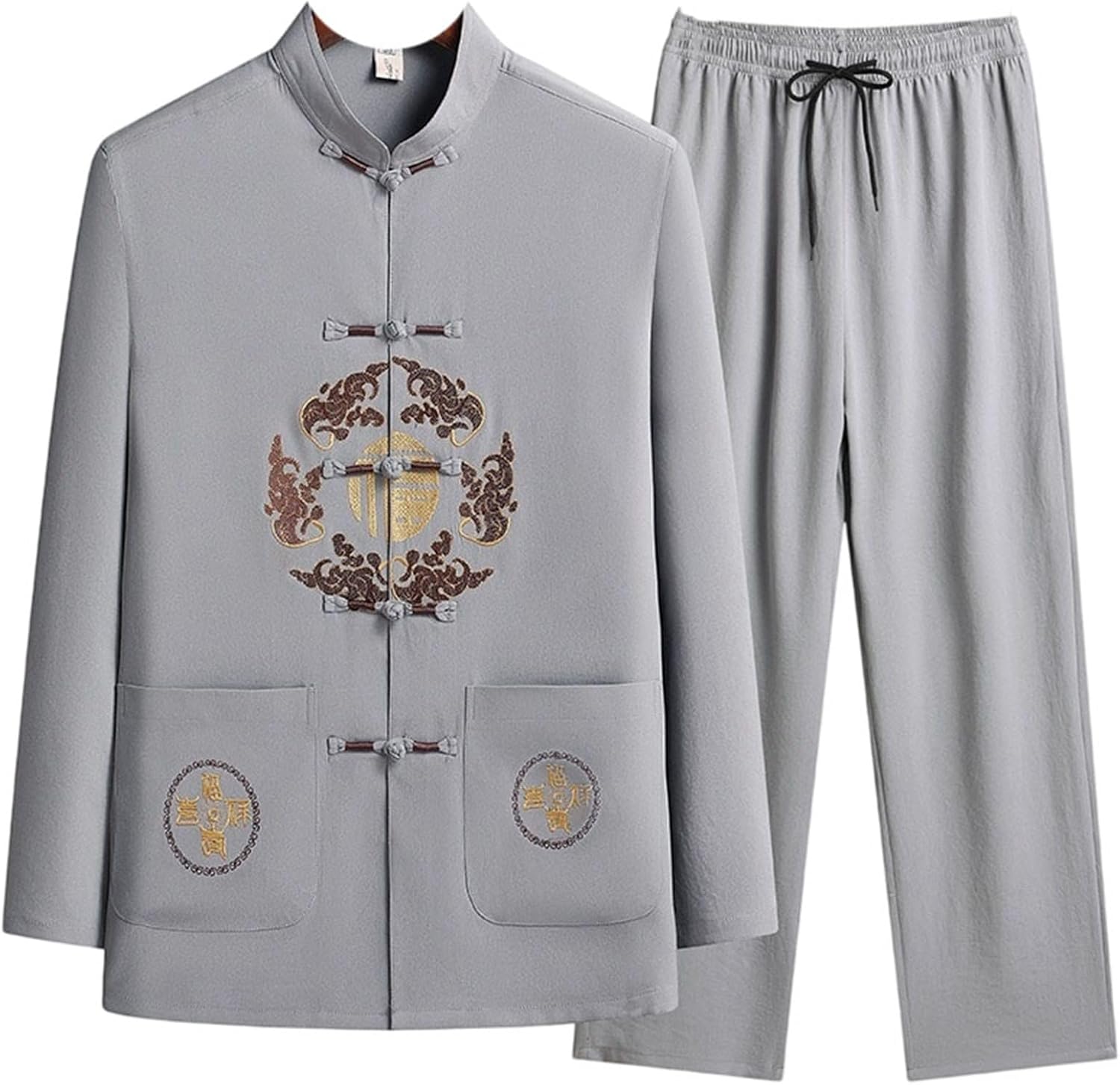 Men's Embroidered Tang Suit Traditional Long Sleeve Autumn Set