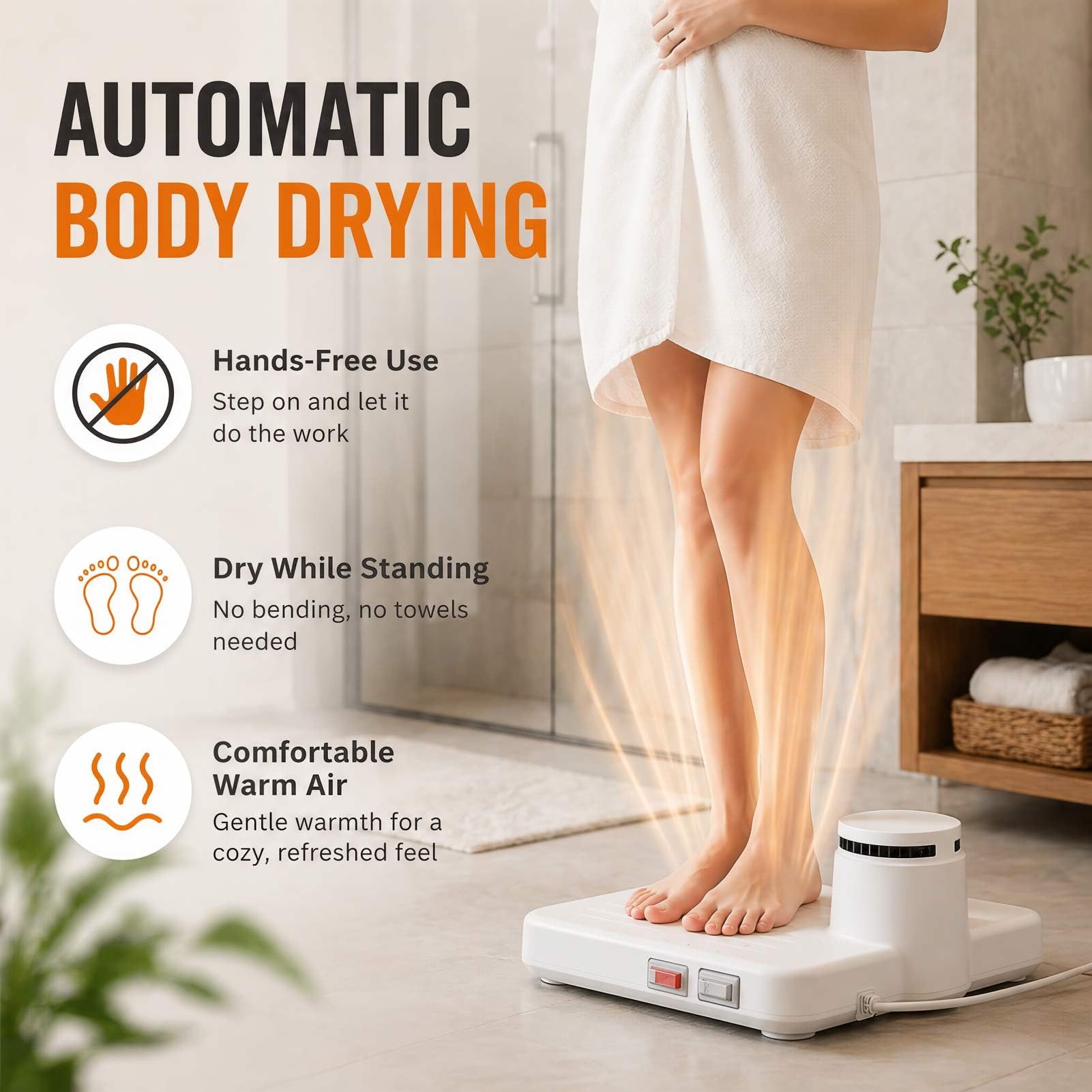 Ganzkörpertrockner Nach Dusche, Freihändiger Körpertrockner 800W, Warme und Kühle Luft mit Einstellbarer Geschwindigkeit, 15000 U/min Körperheizung Föhne, für Zuhause, Hotel, Fitnessstudio